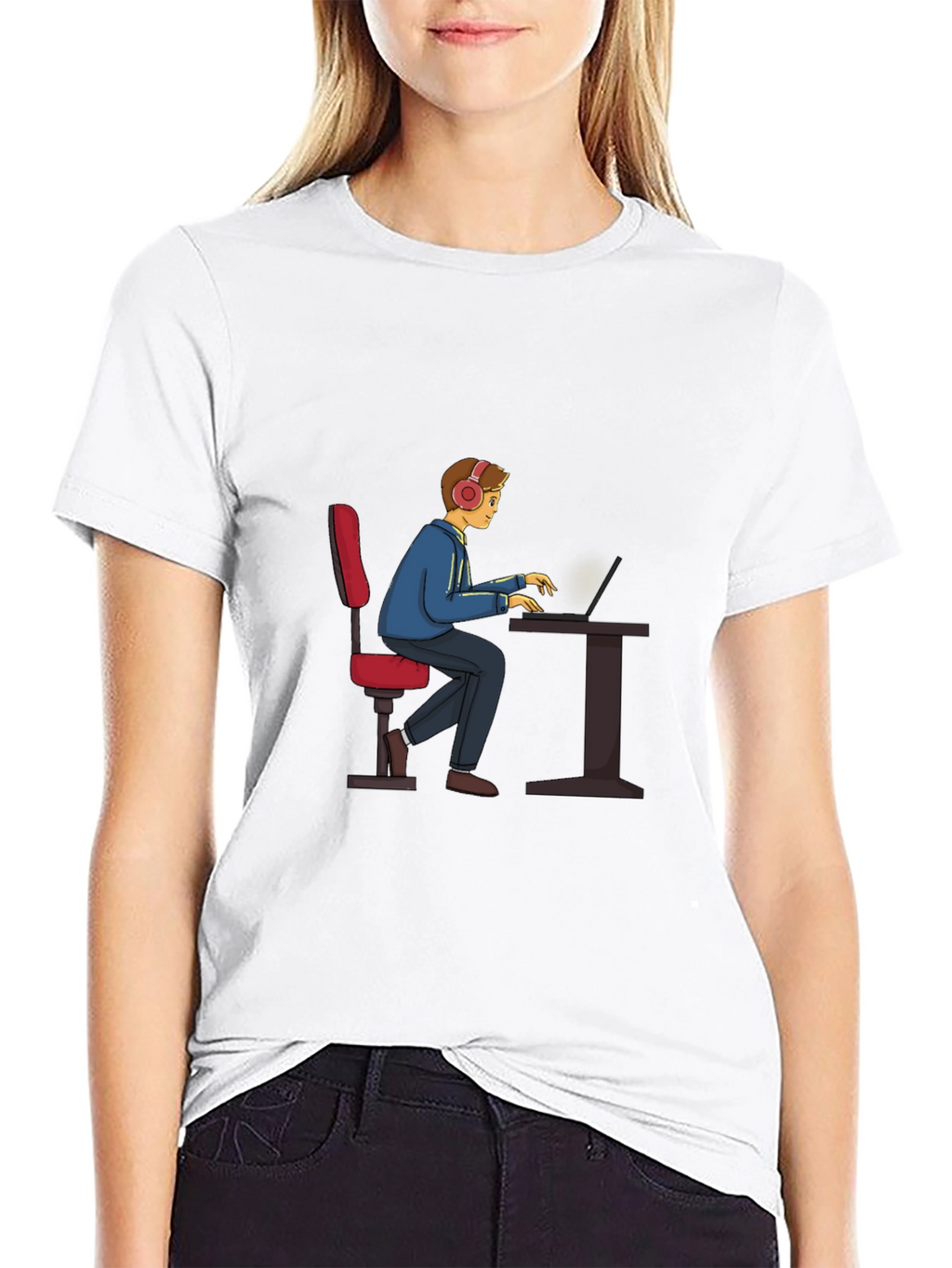 Gamer Cartoon Graphic Tee - Black Cotton T-Shirt