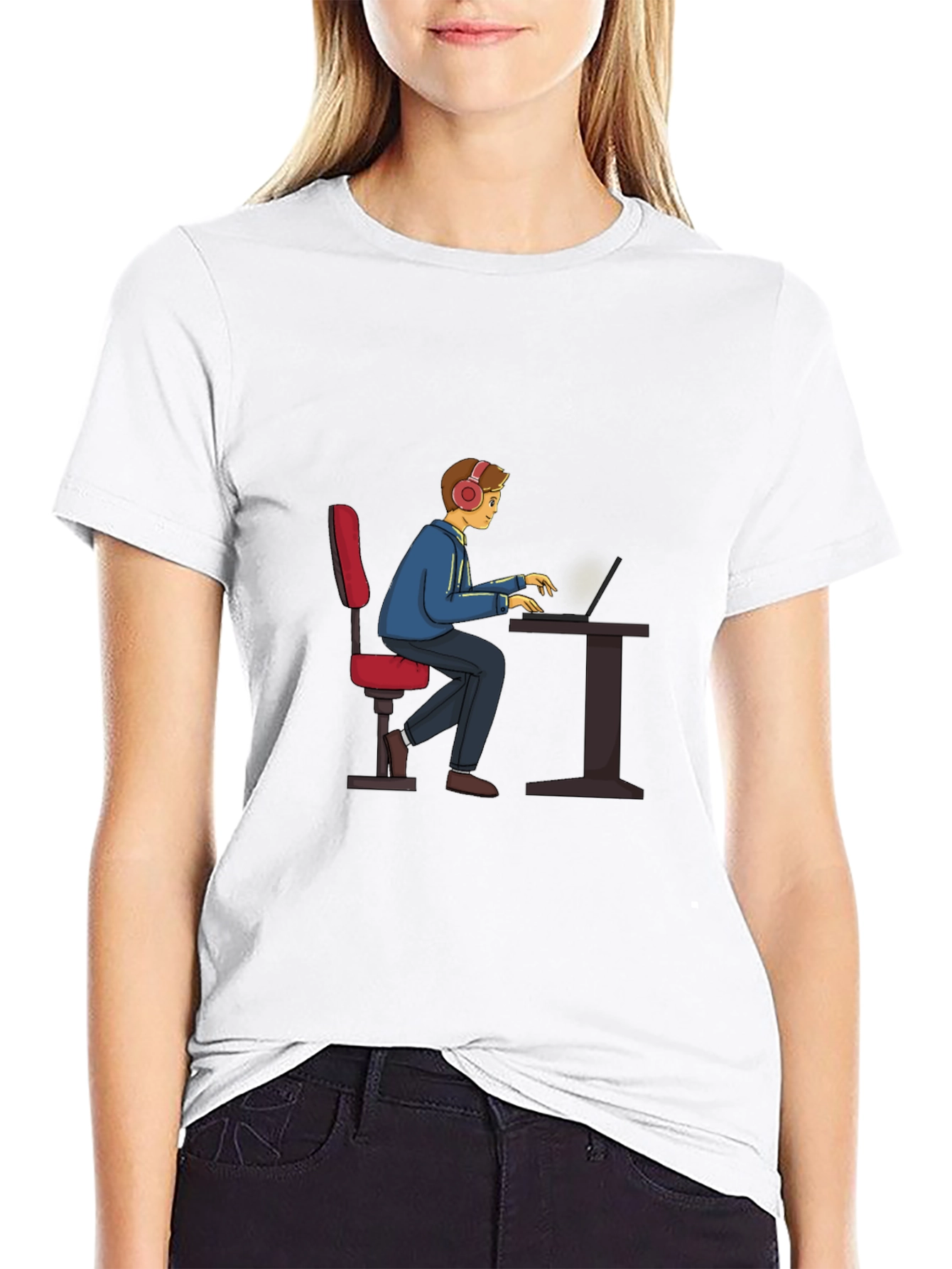 Gamer Cartoon Graphic Tee - Black Cotton T-Shirt