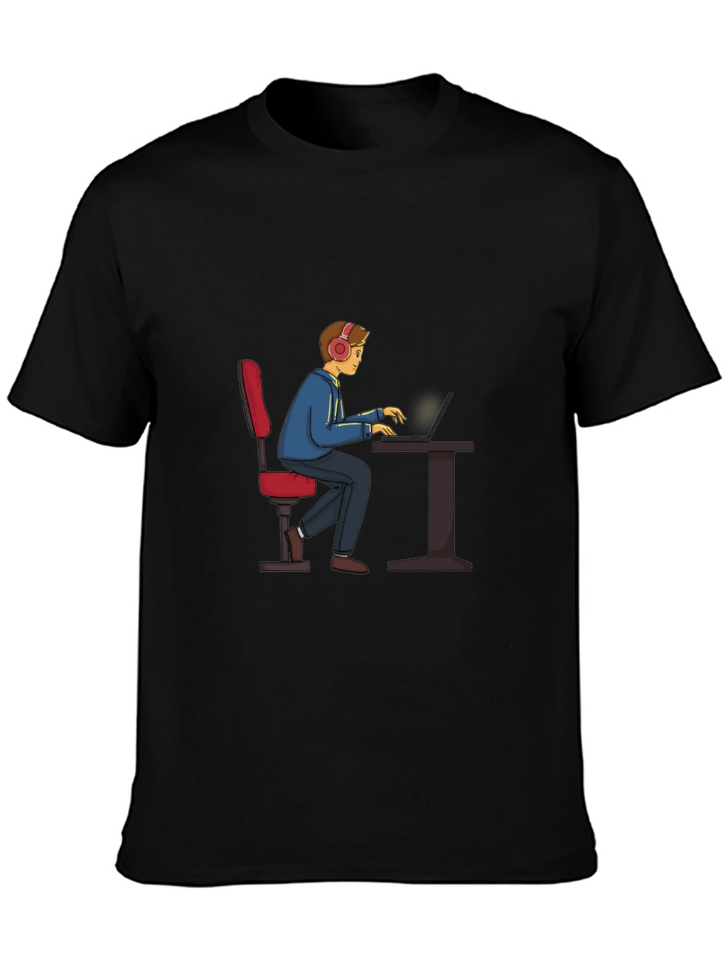 Gamer Cartoon Graphic Tee - Black Cotton T-Shirt