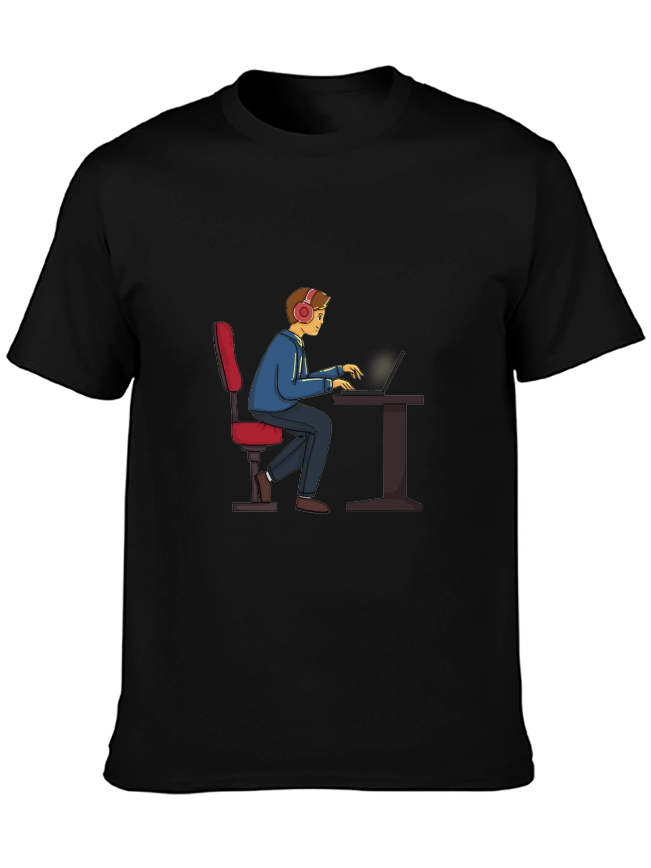 Gamer Cartoon Graphic Tee - Black Cotton T-Shirt