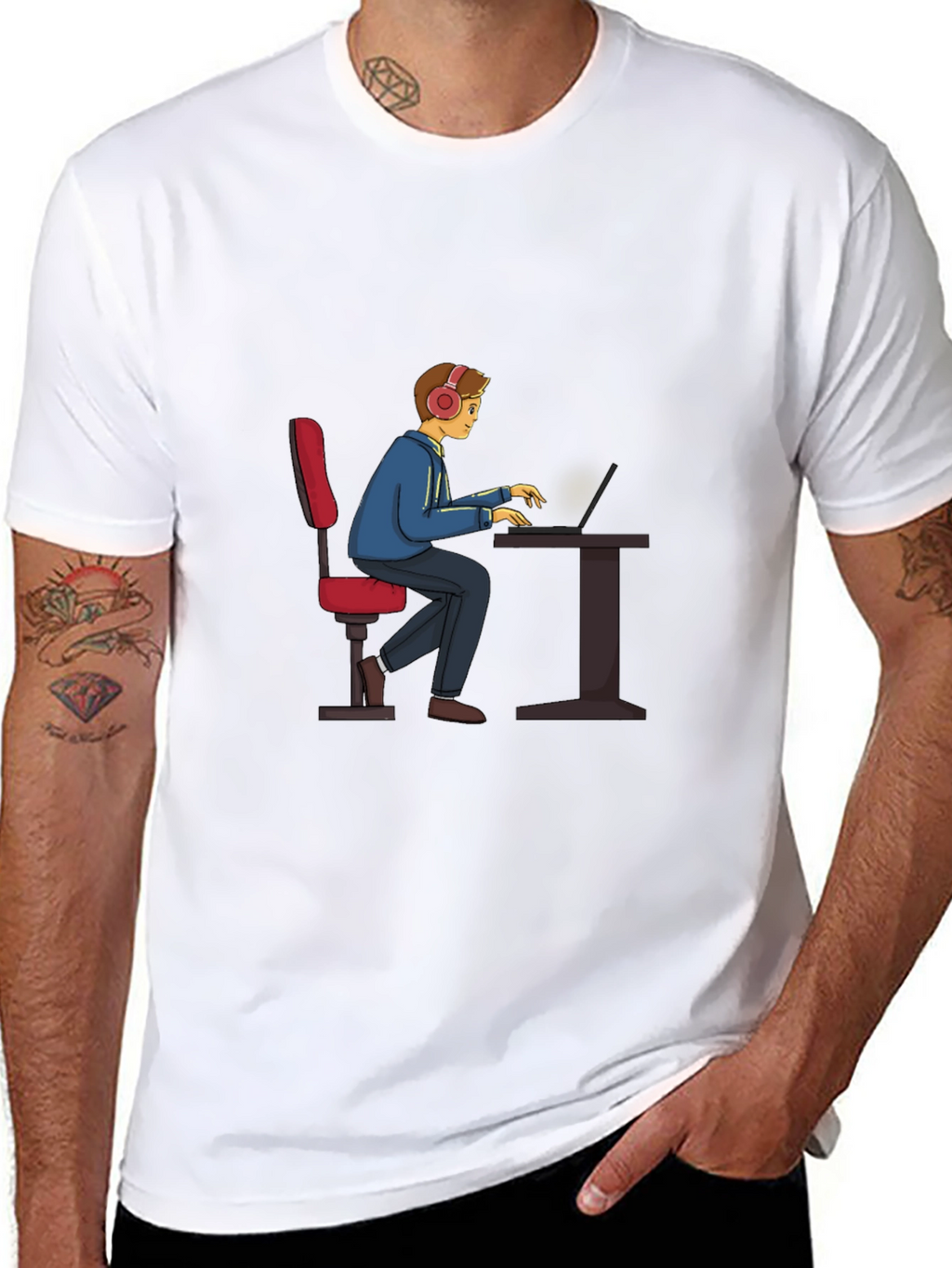 Gamer Cartoon Graphic Tee - Black Cotton T-Shirt