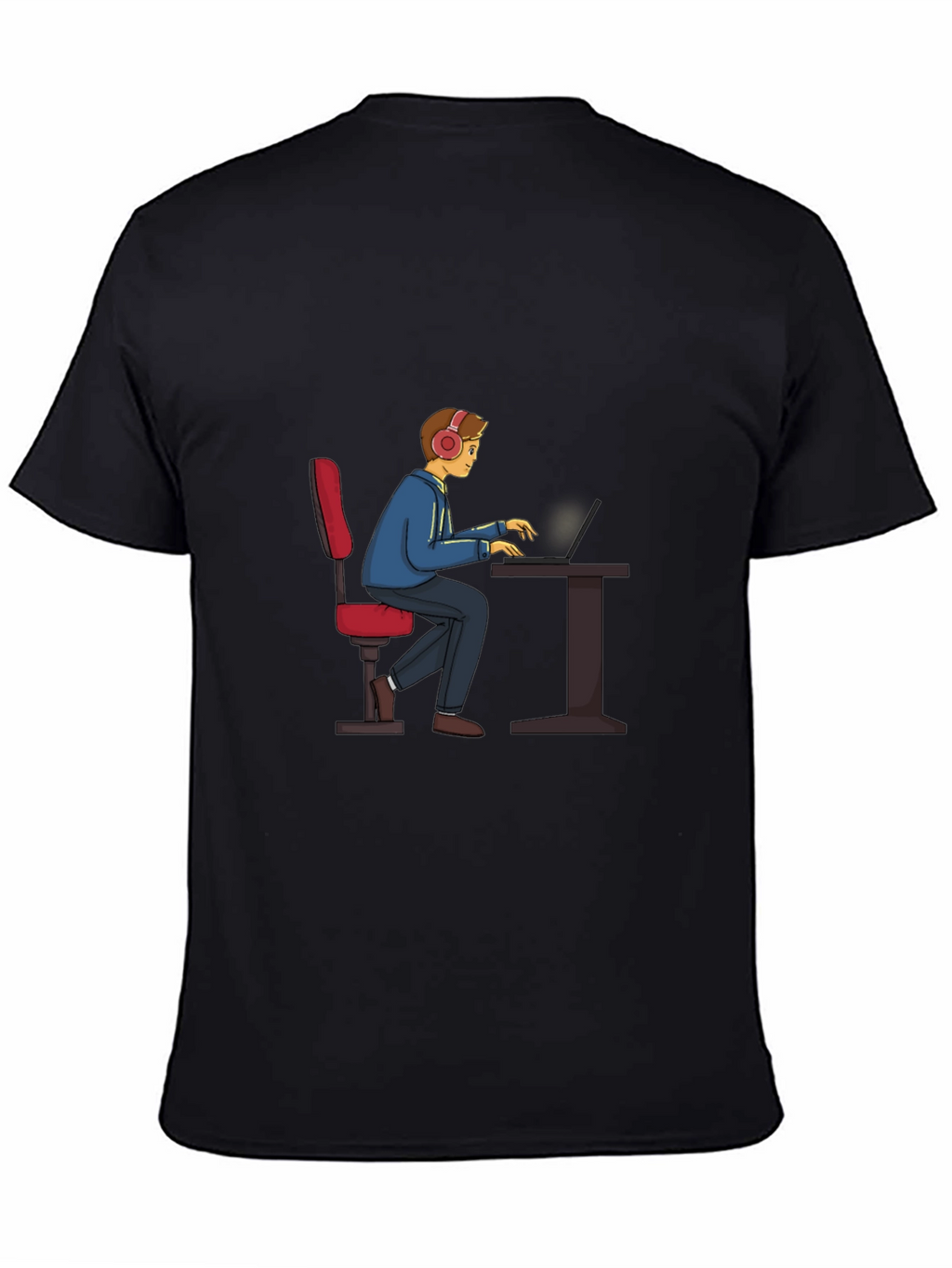 Gamer Cartoon Graphic Tee - Black Cotton T-Shirt