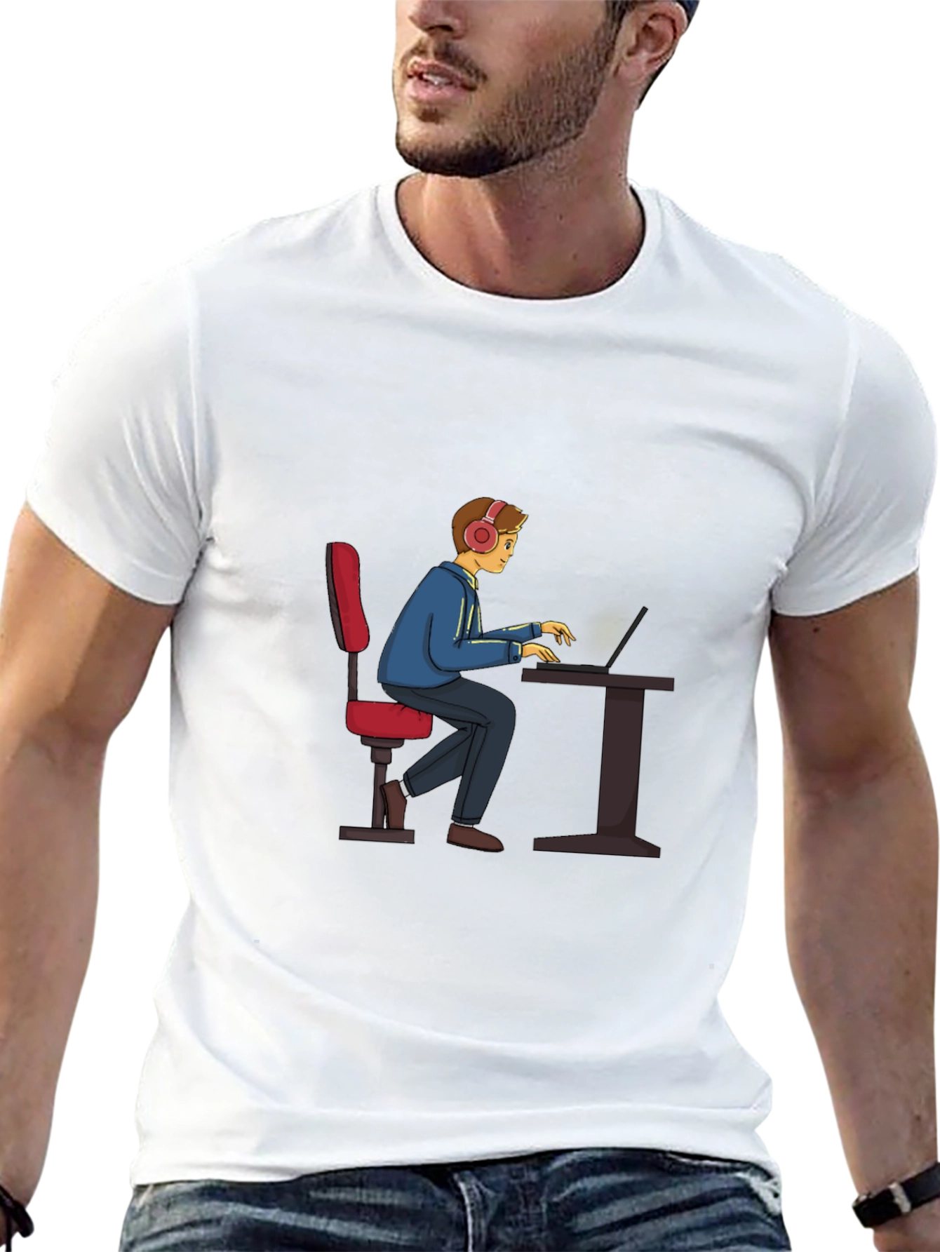 Gamer Cartoon Graphic Tee - Black Cotton T-Shirt