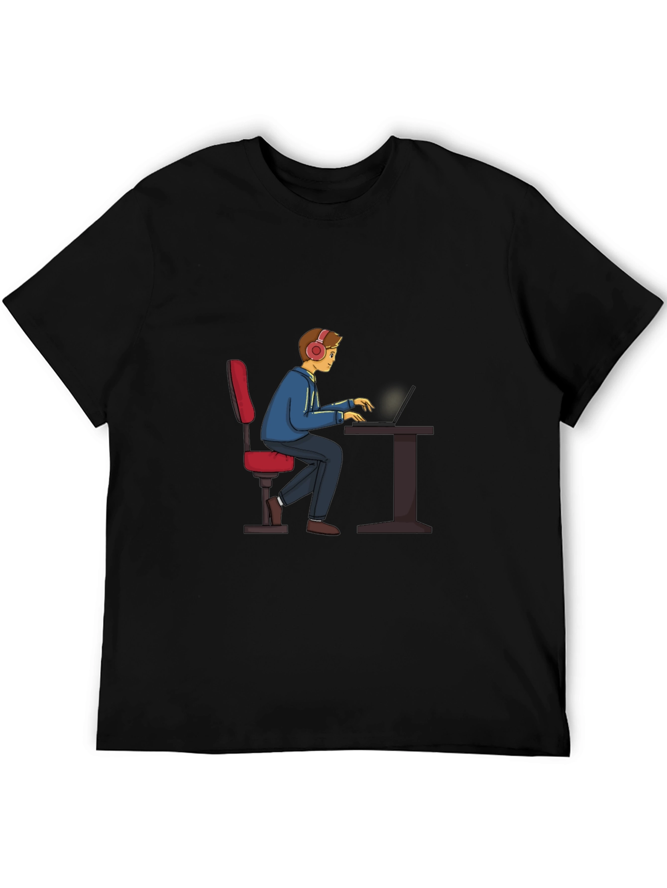 Gamer Cartoon Graphic Tee - Black Cotton T-Shirt