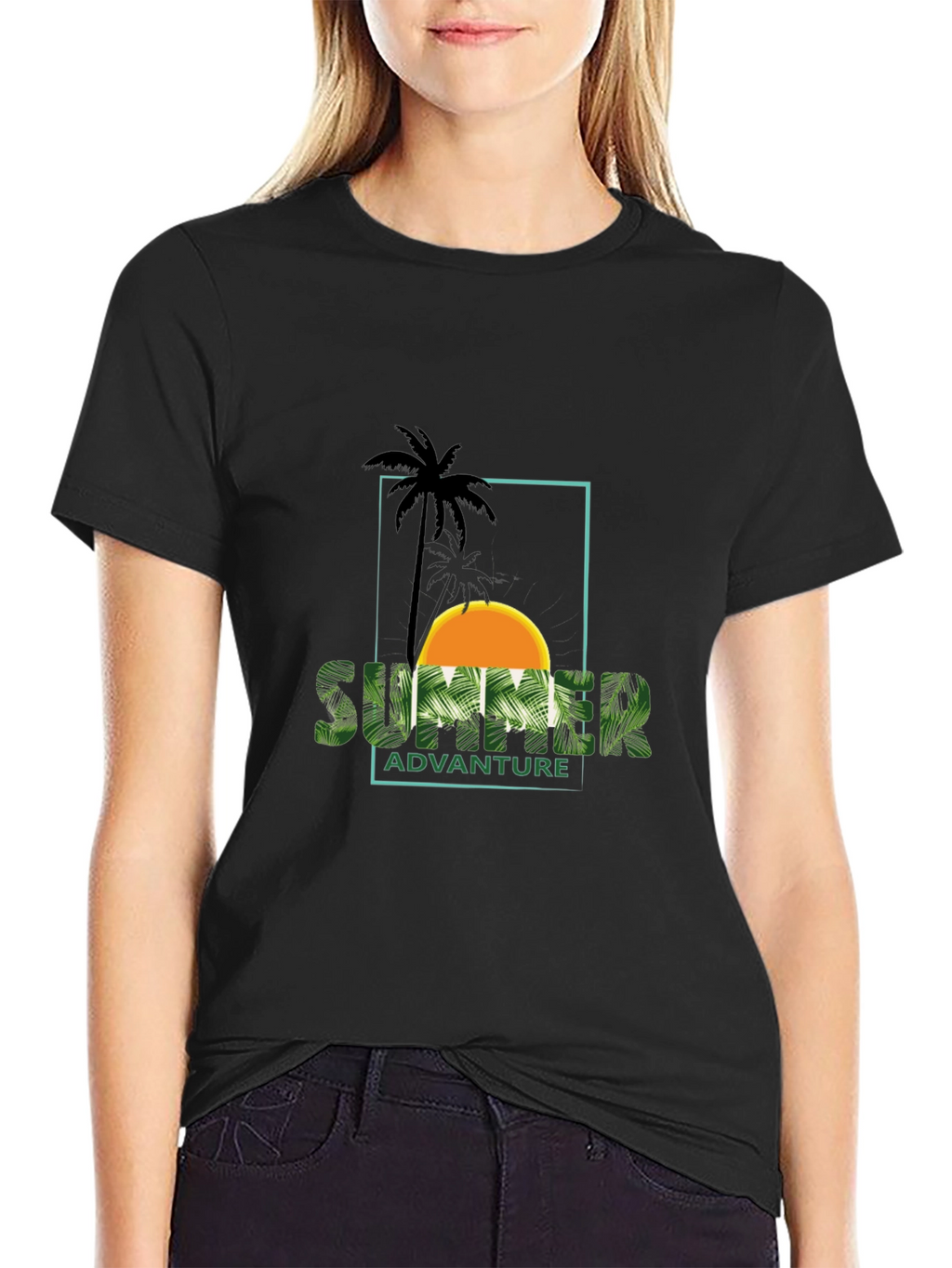 Summer Adventure Palm Graphic Black T-Shirt
