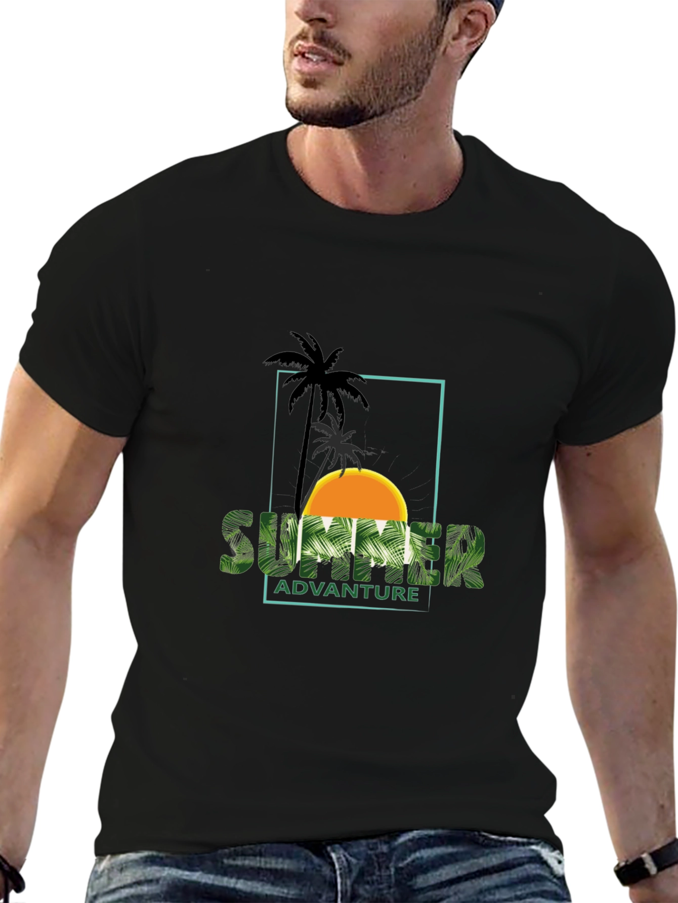 Summer Adventure Palm Graphic Black T-Shirt