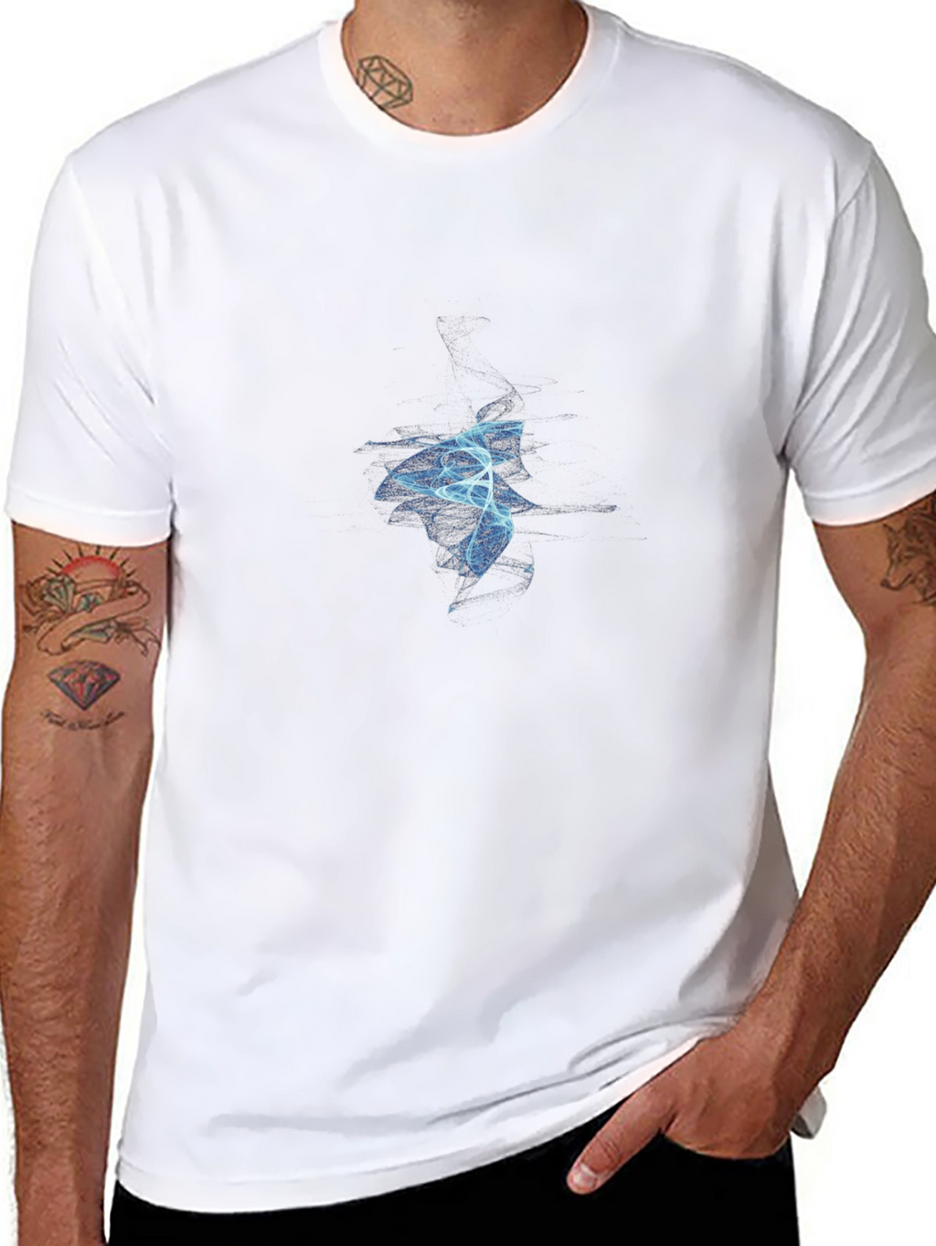 Abstract Blue Flame Graphic Black T-Shirt