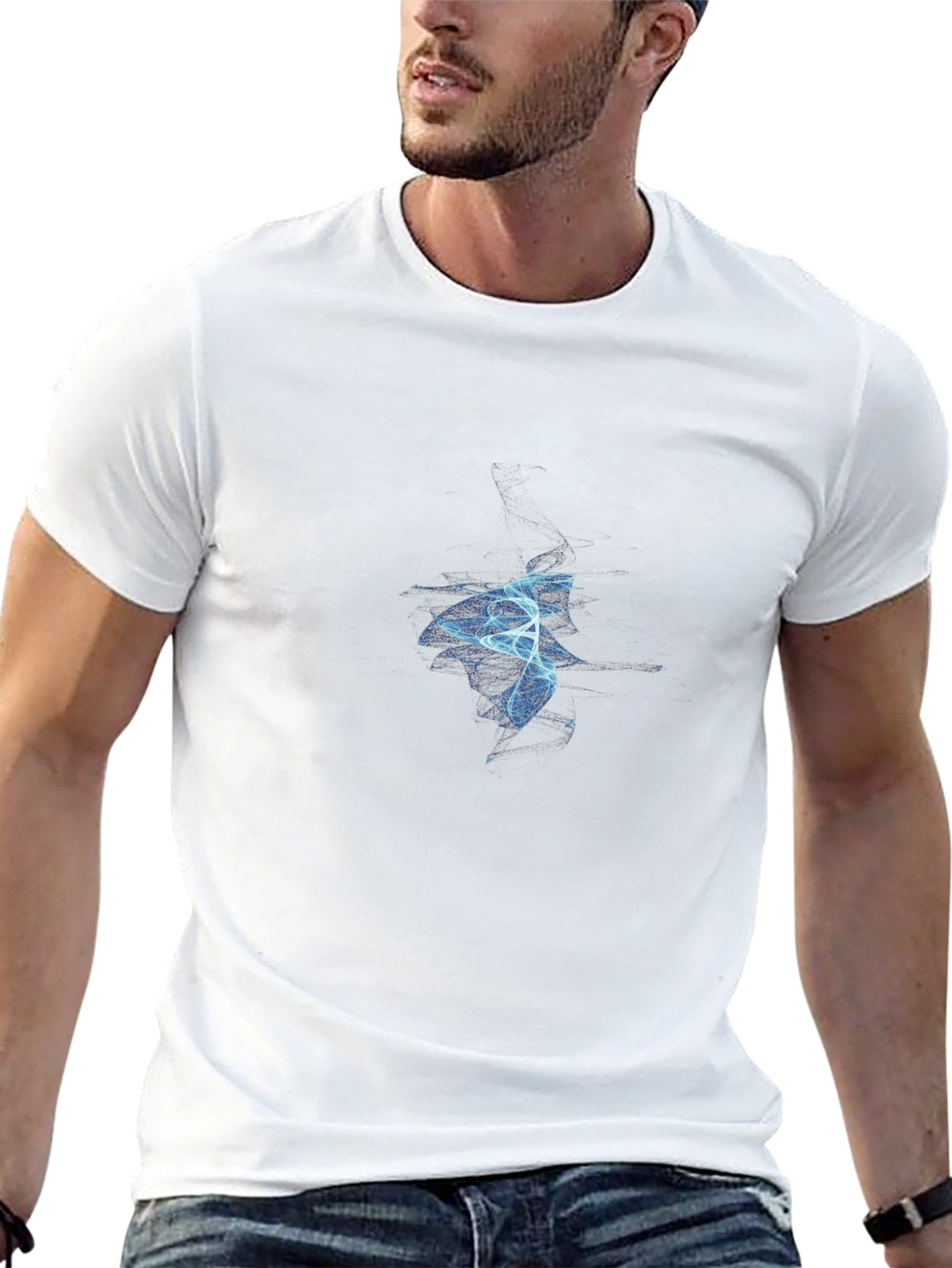 Abstract Blue Flame Graphic Black T-Shirt