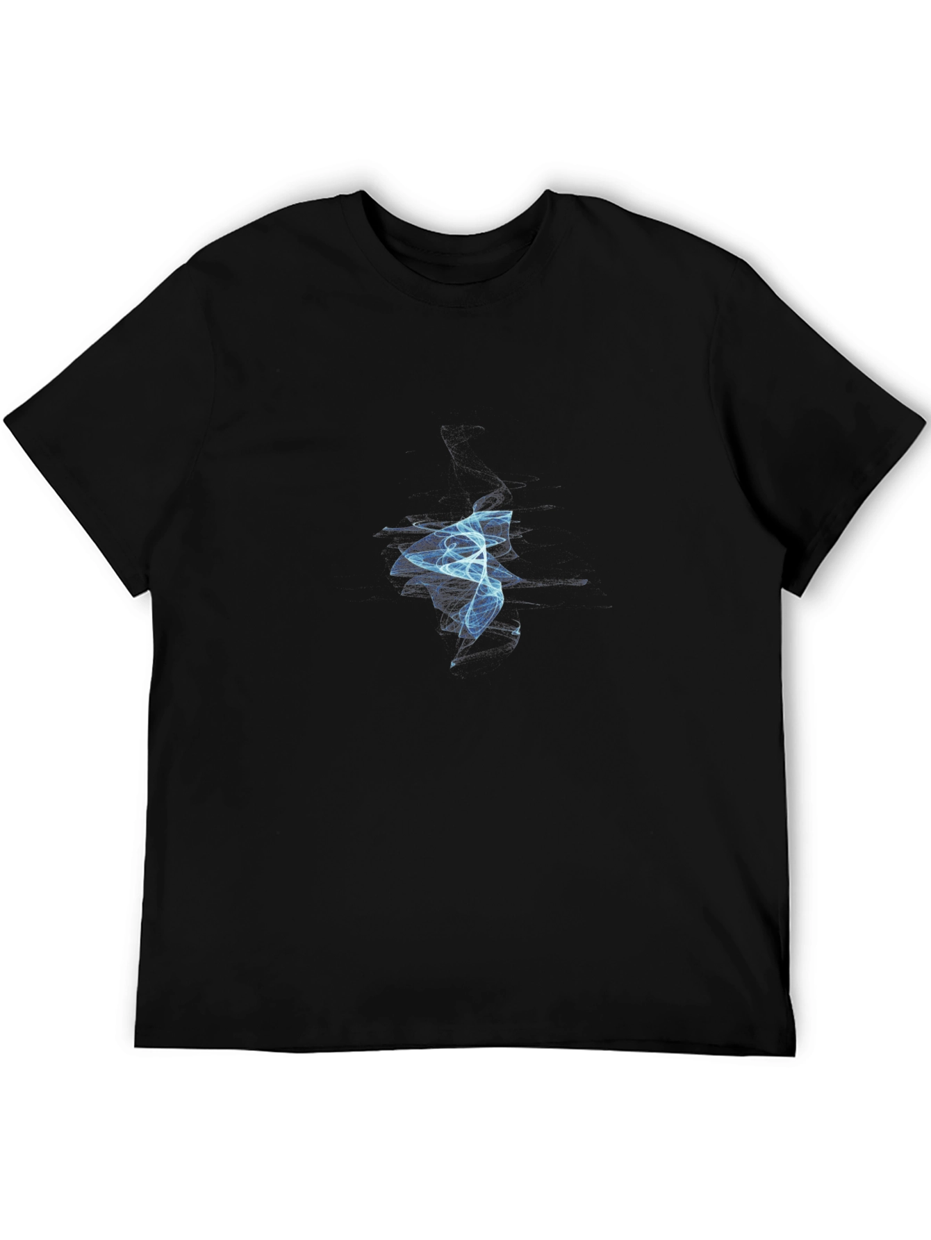 Abstract Blue Flame Graphic Black T-Shirt
