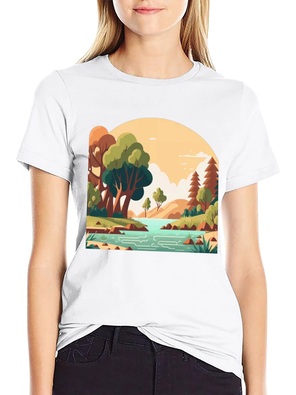 Nature Landscape Graphic Tee - Stylish Black T-Shirt