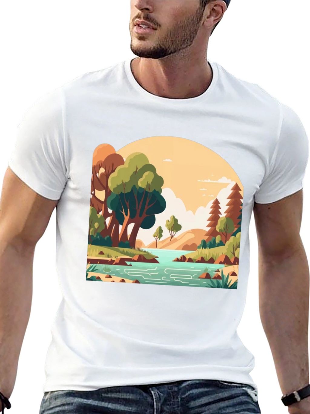 Nature Landscape Graphic Tee - Stylish Black T-Shirt