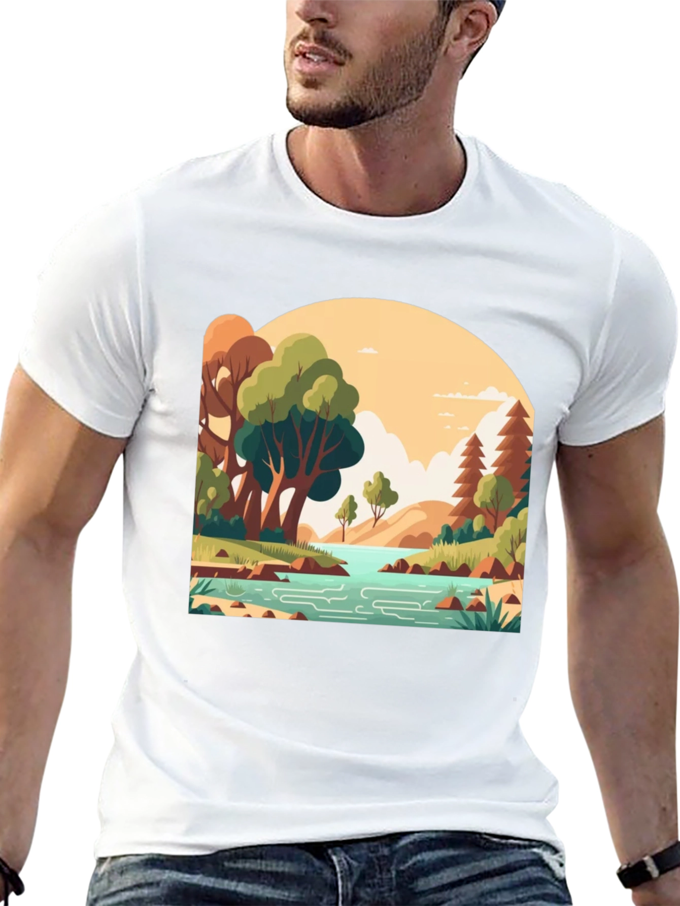 Nature Landscape Graphic Tee - Stylish Black T-Shirt