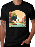 Nature Landscape Graphic Tee - Stylish Black T-Shirt