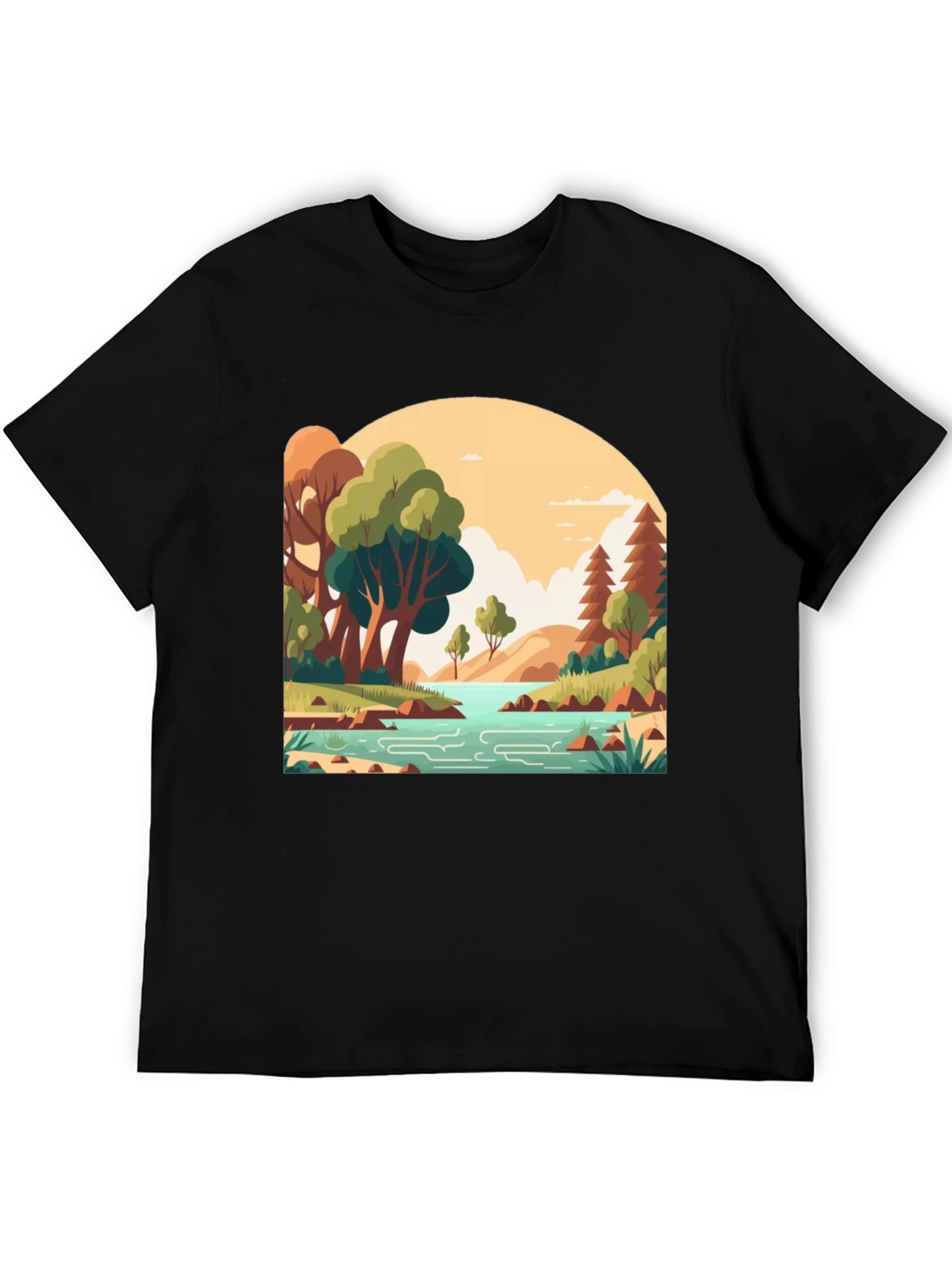 Nature Landscape Graphic Tee - Stylish Black T-Shirt