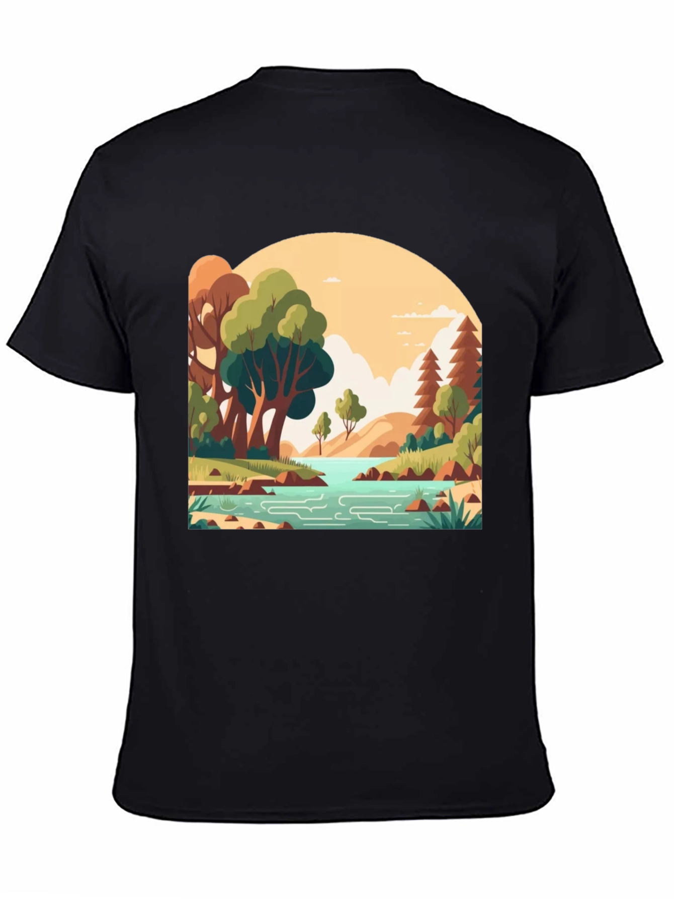 Nature Landscape Graphic Tee - Stylish Black T-Shirt