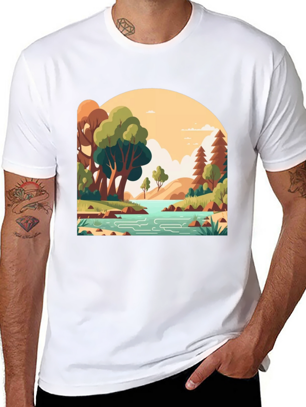 Nature Landscape Graphic Tee - Stylish Black T-Shirt