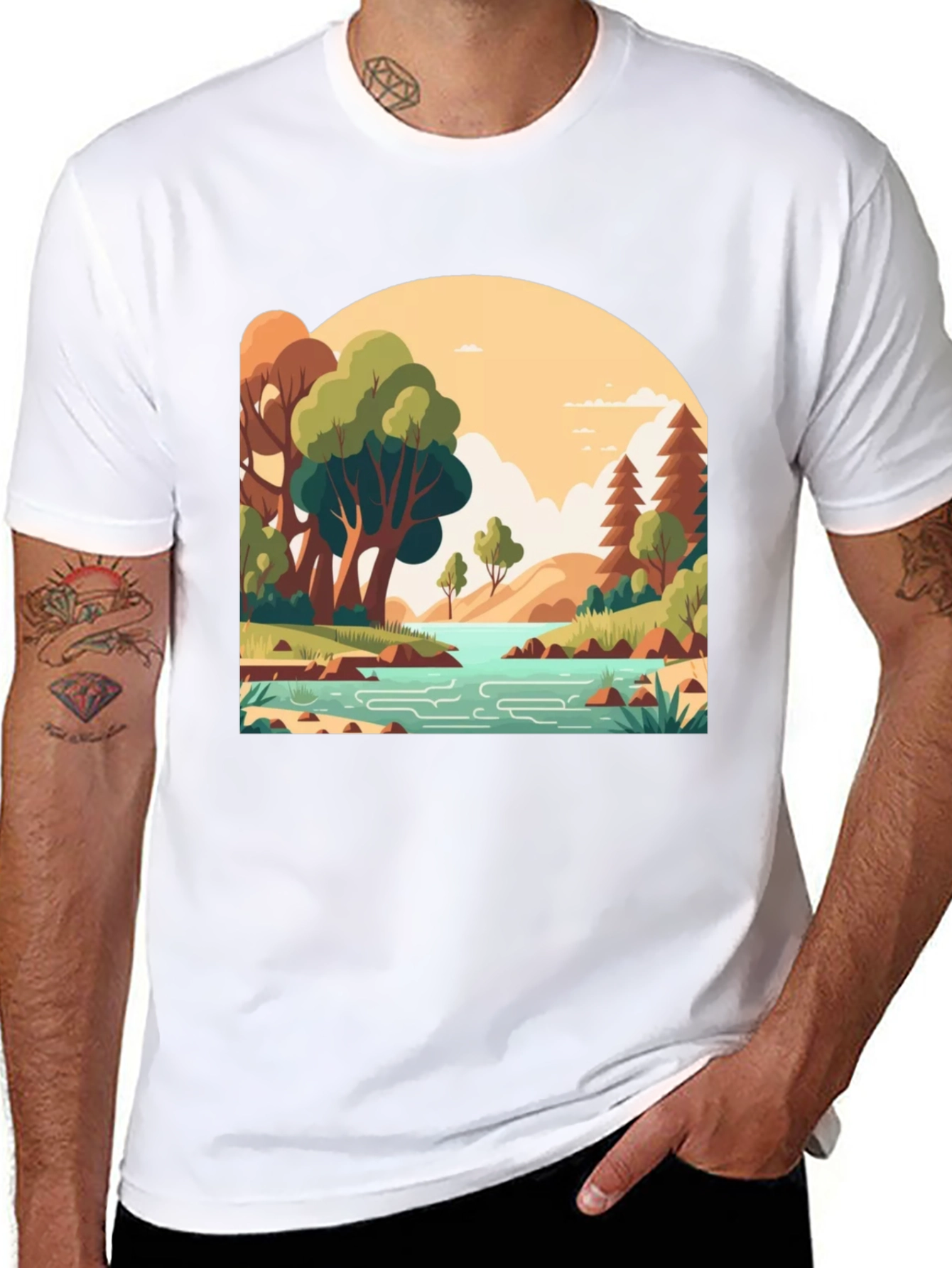 Nature Landscape Graphic Tee - Stylish Black T-Shirt