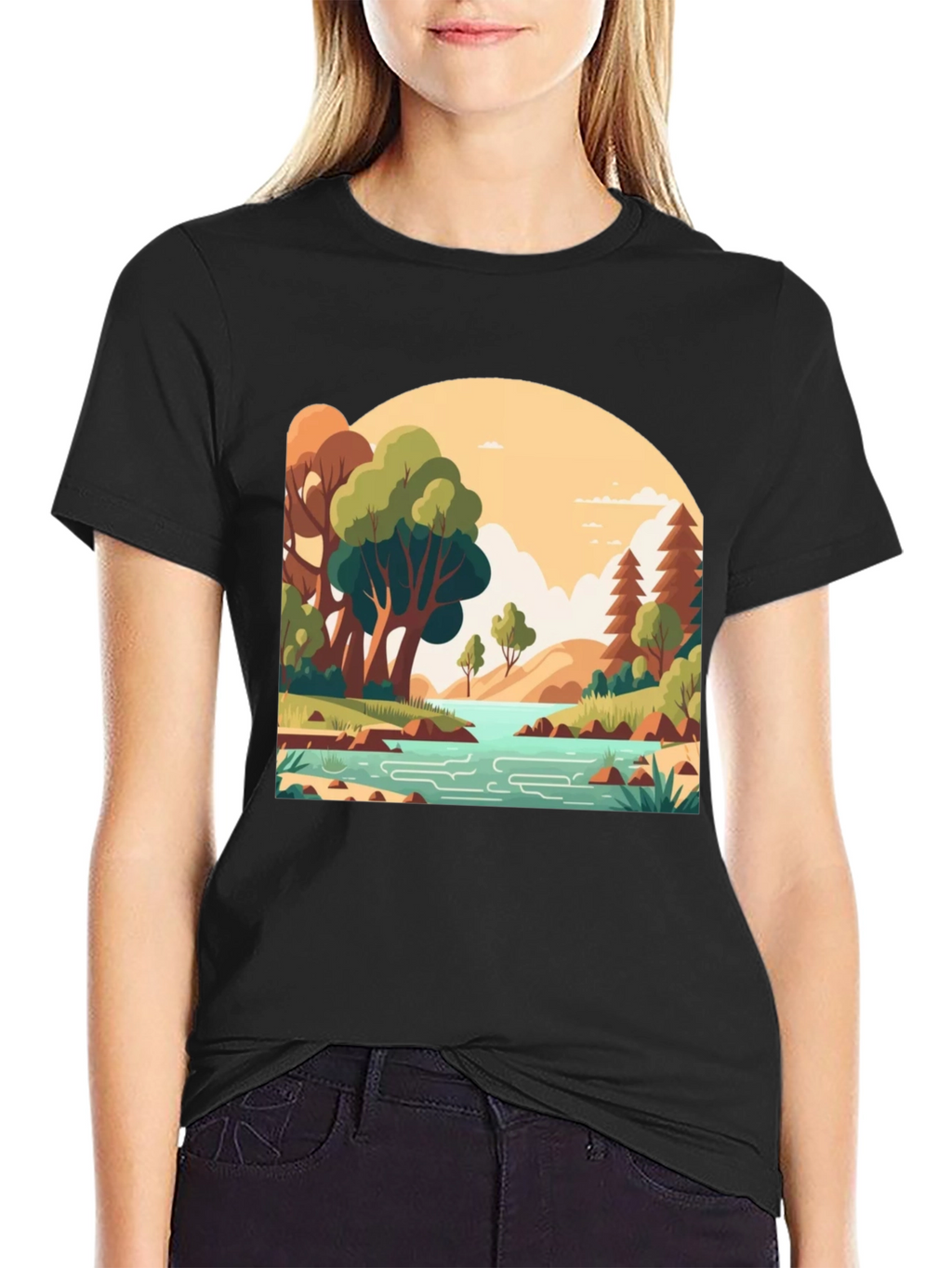 Nature Landscape Graphic Tee - Stylish Black T-Shirt