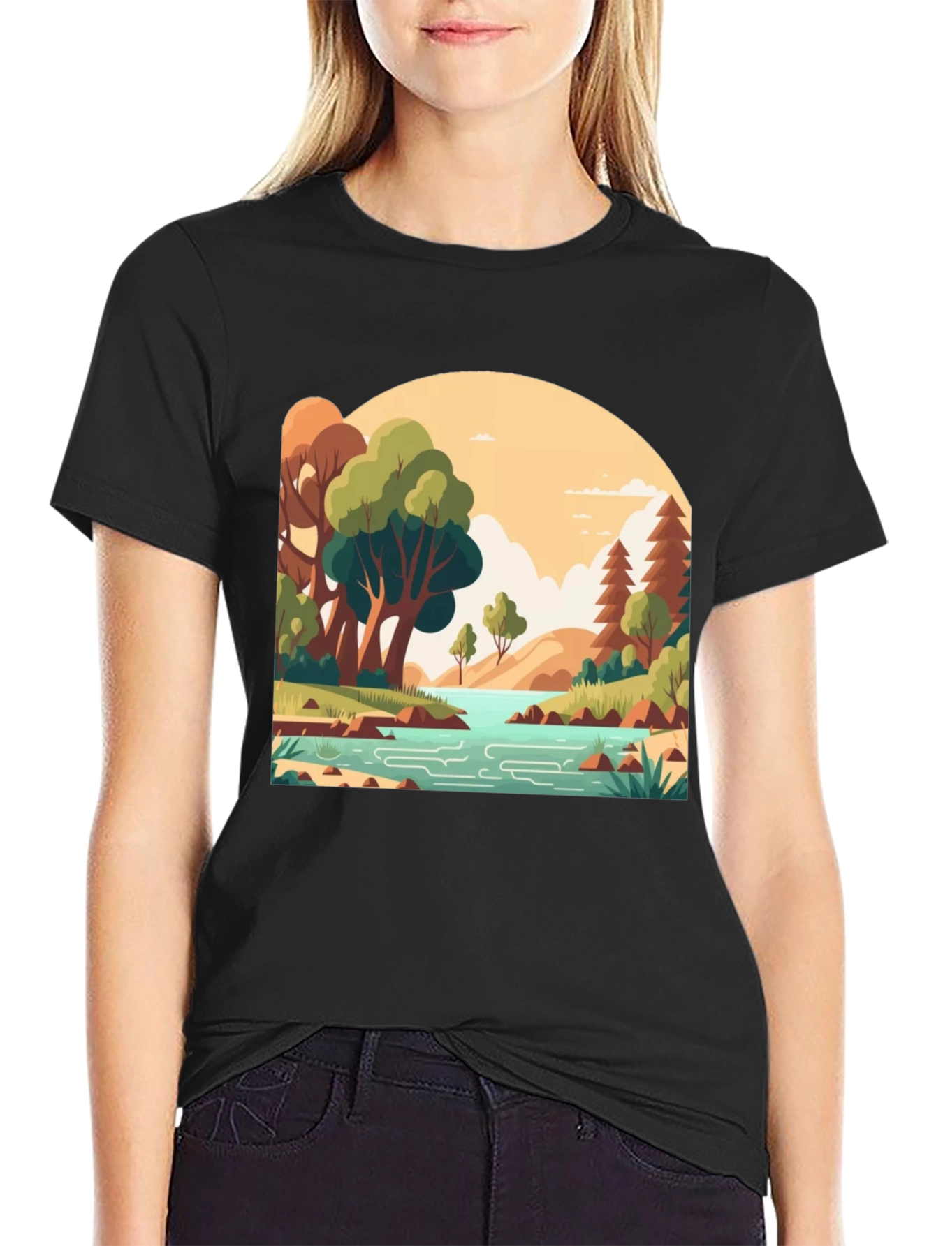 Nature Landscape Graphic Tee - Stylish Black T-Shirt