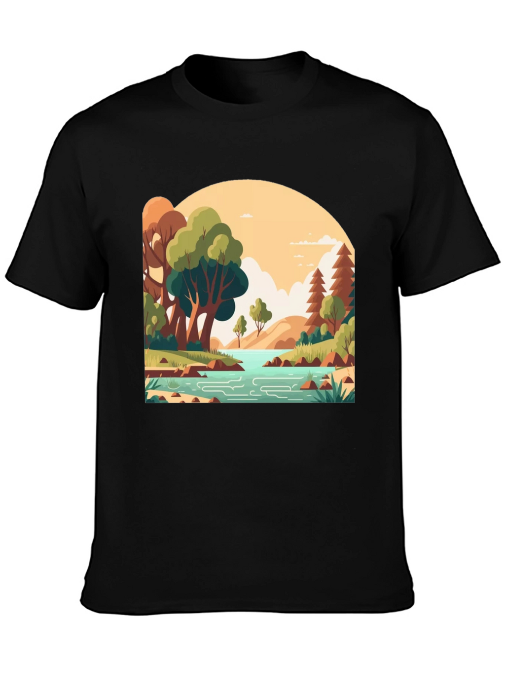 Nature Landscape Graphic Tee - Stylish Black T-Shirt