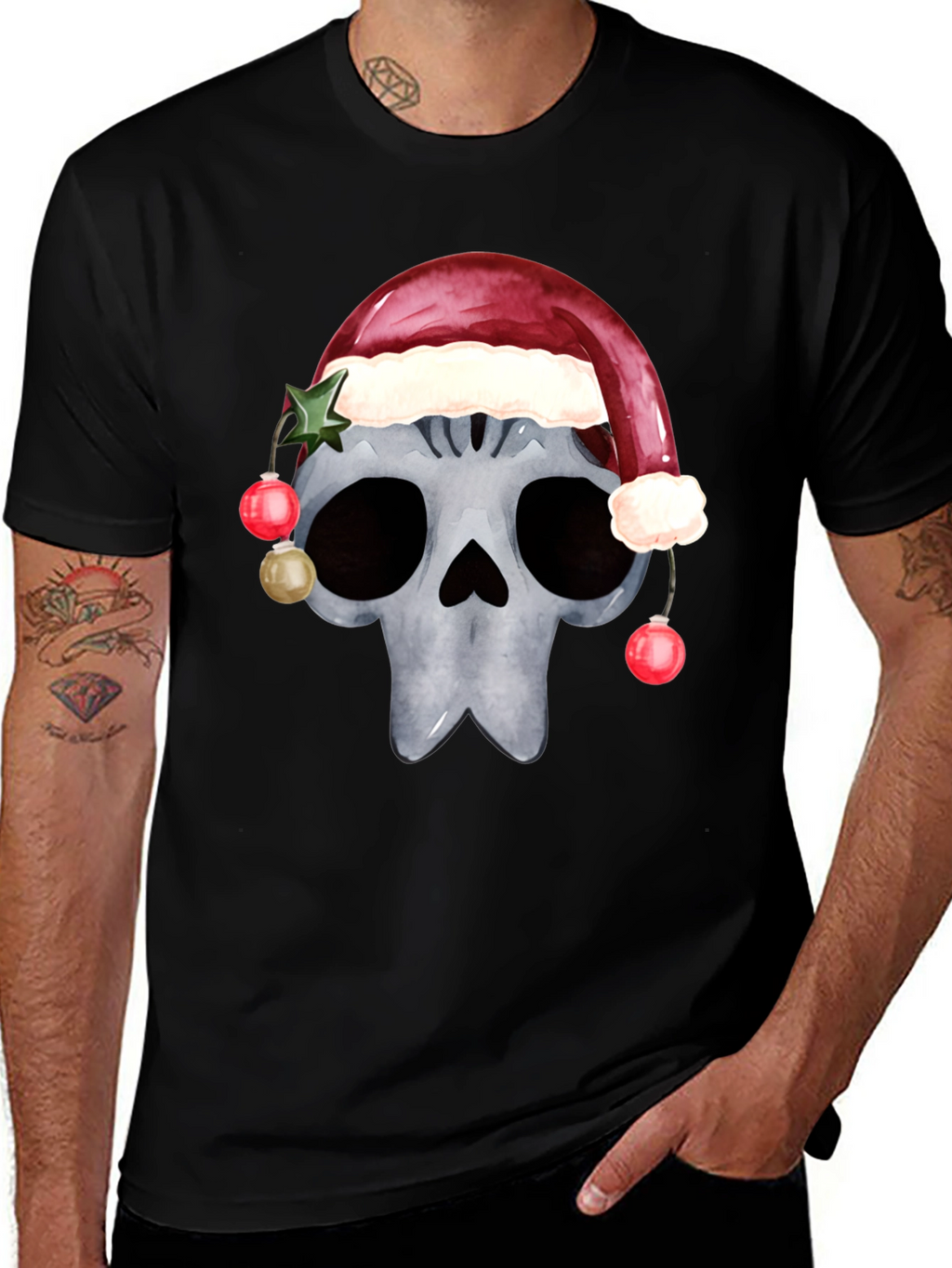 Skull with Santa Hat Christmas T-Shirt