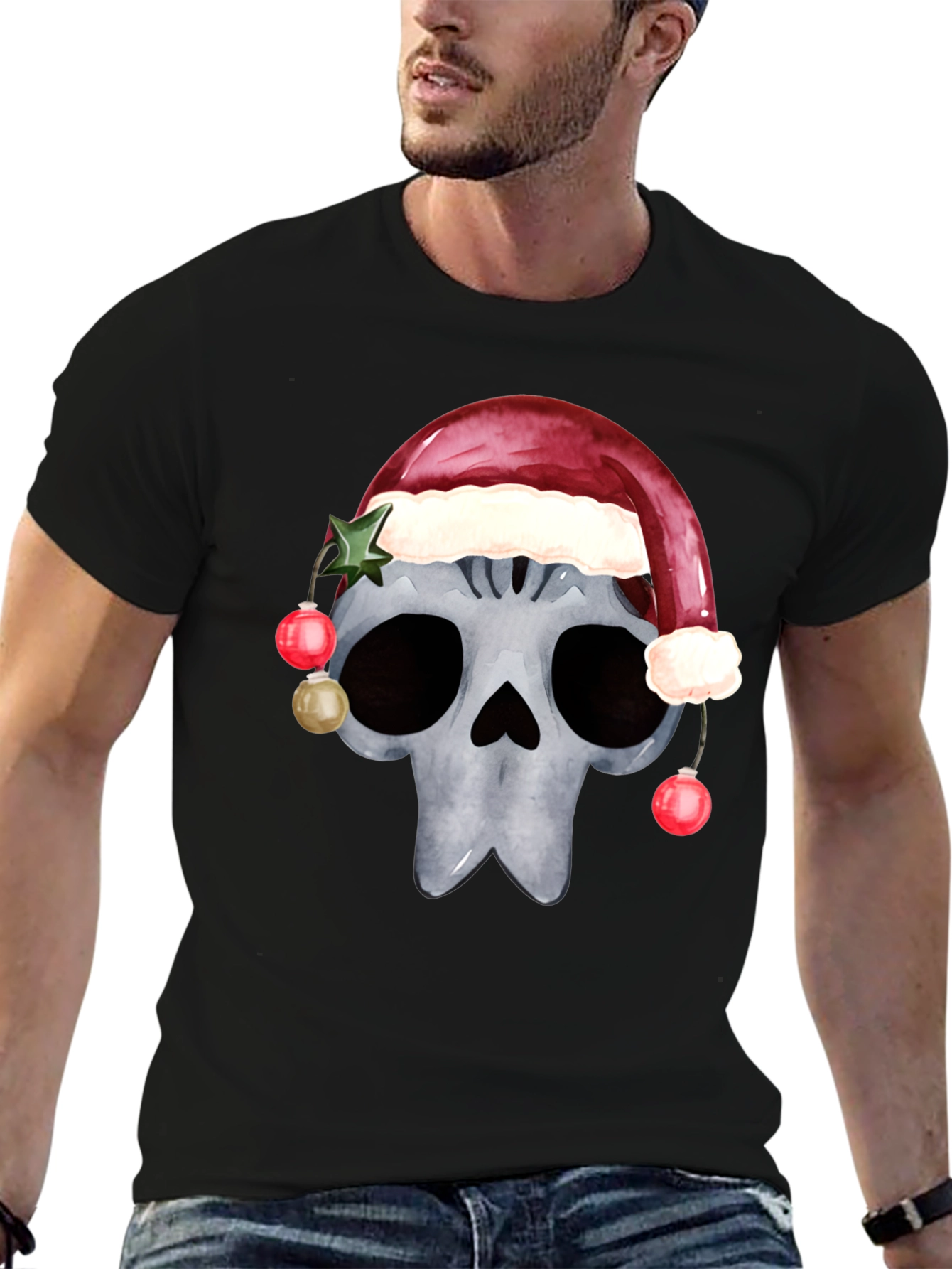 Skull with Santa Hat Christmas T-Shirt