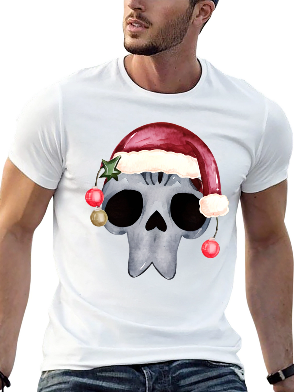 Skull with Santa Hat Christmas T-Shirt