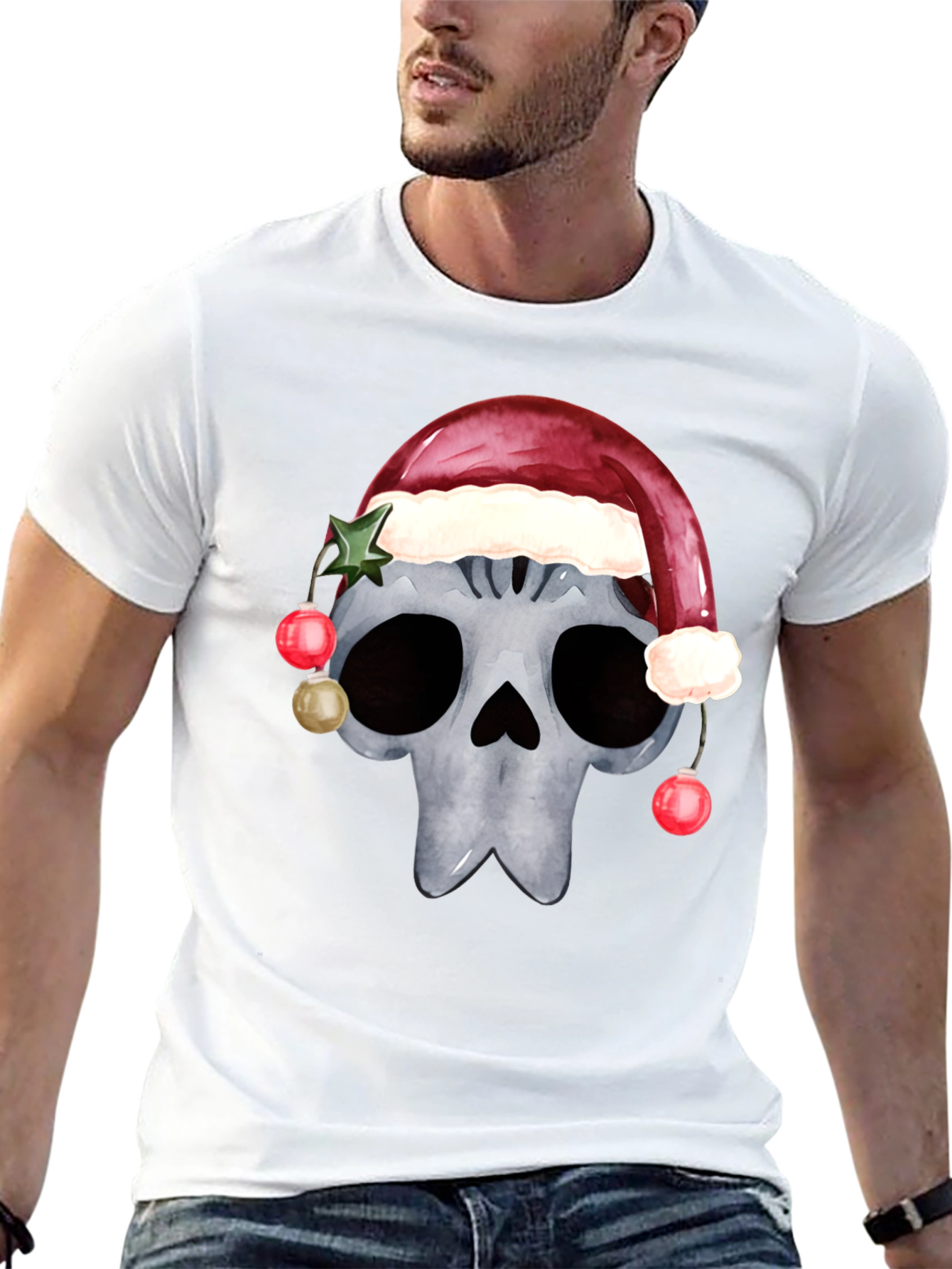 Skull with Santa Hat Christmas T-Shirt