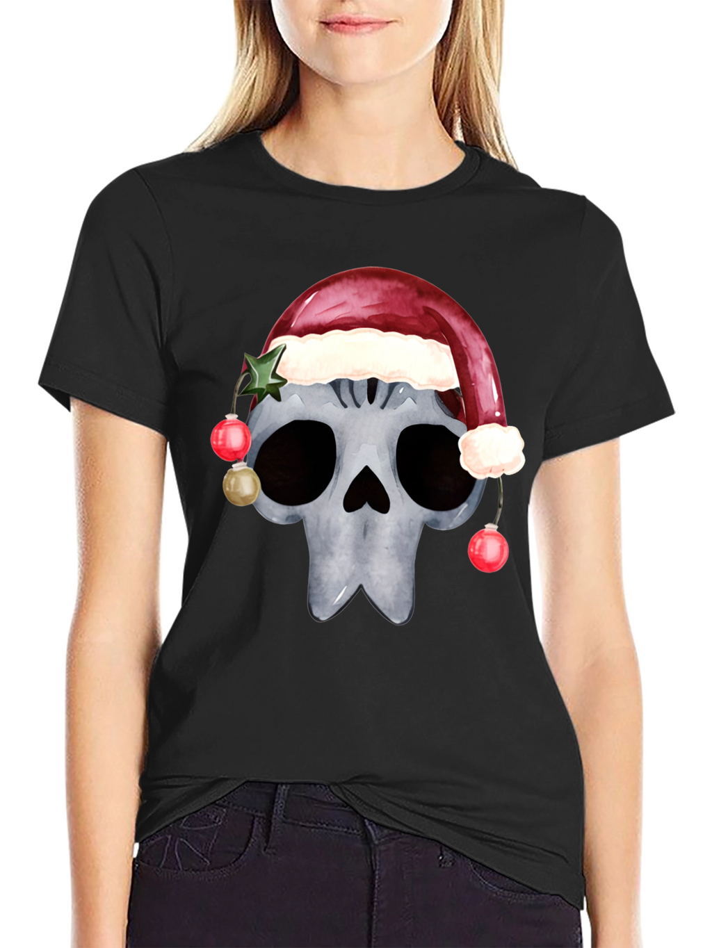 Skull with Santa Hat Christmas T-Shirt