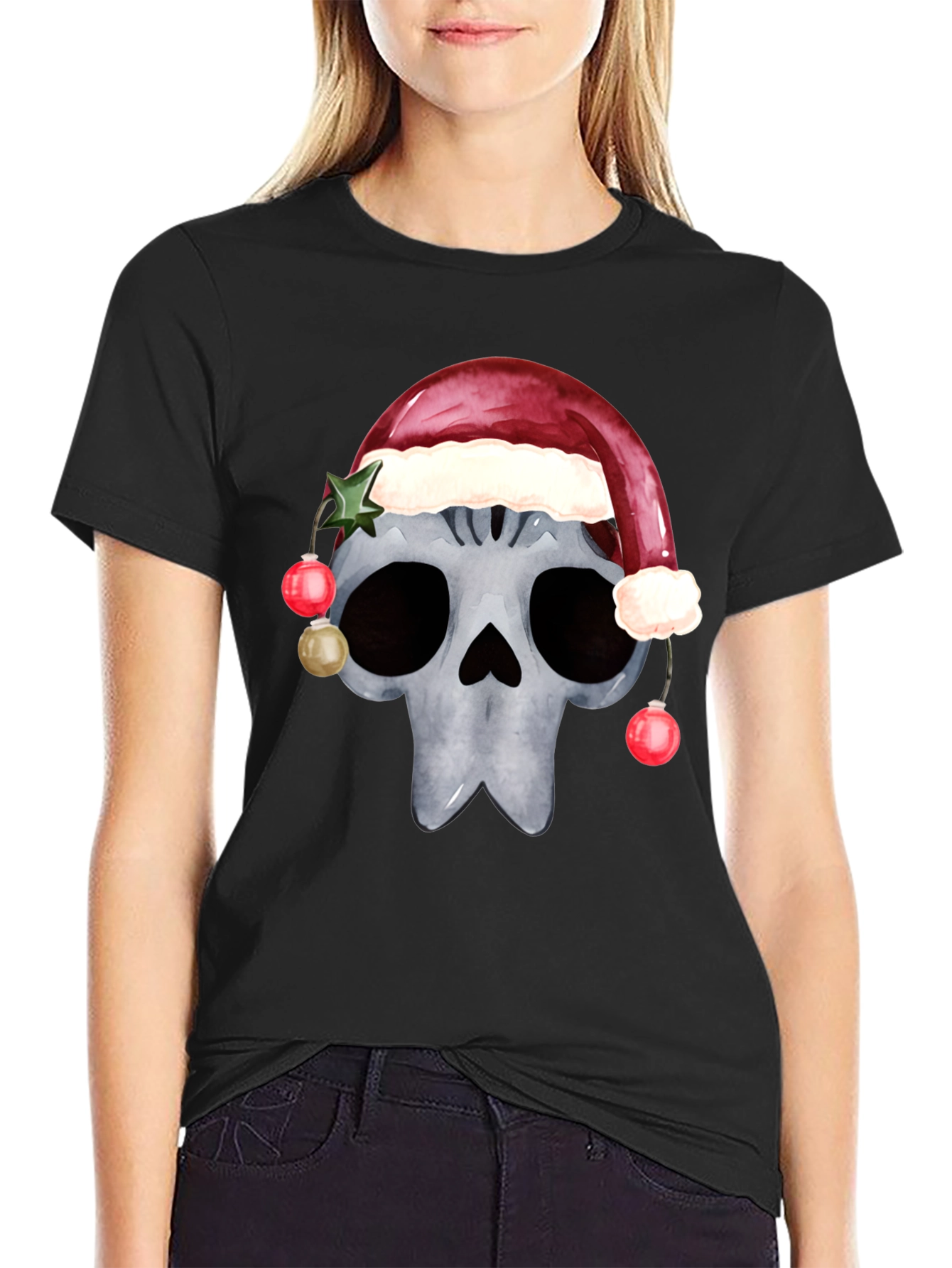 Skull with Santa Hat Christmas T-Shirt