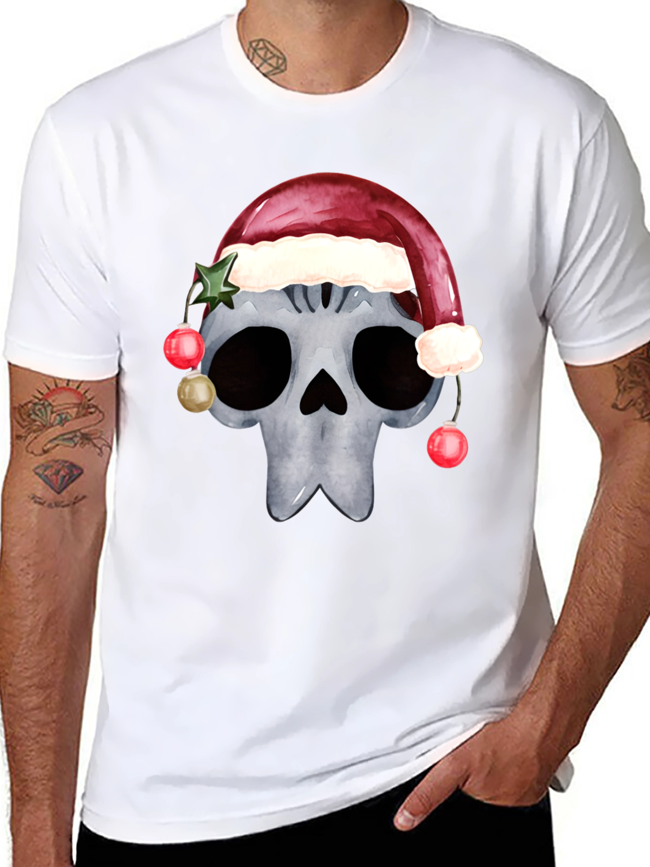 Skull with Santa Hat Christmas T-Shirt