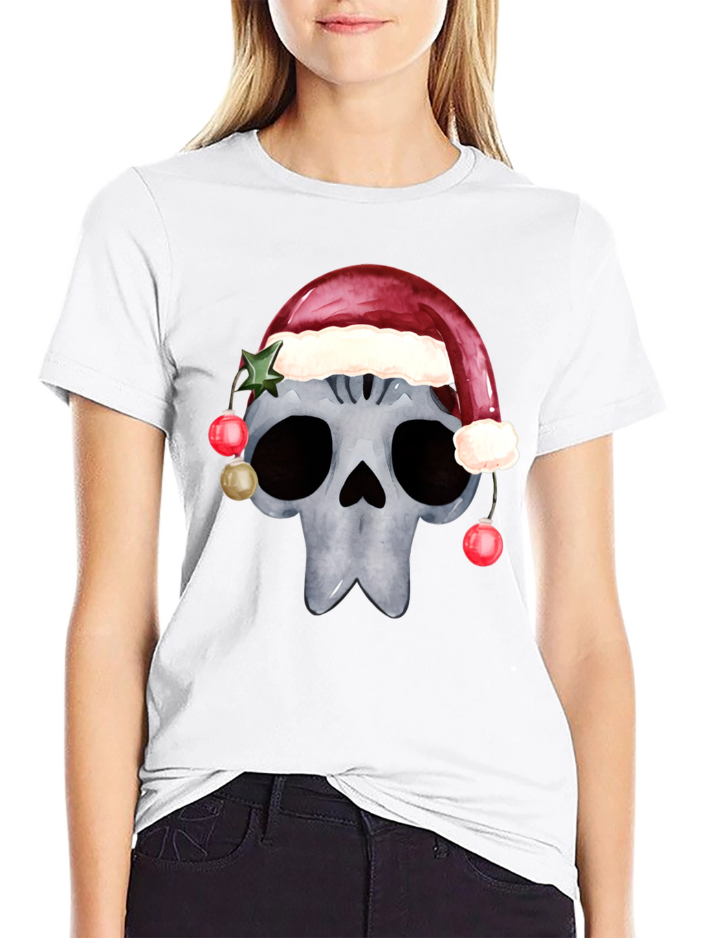 Skull with Santa Hat Christmas T-Shirt