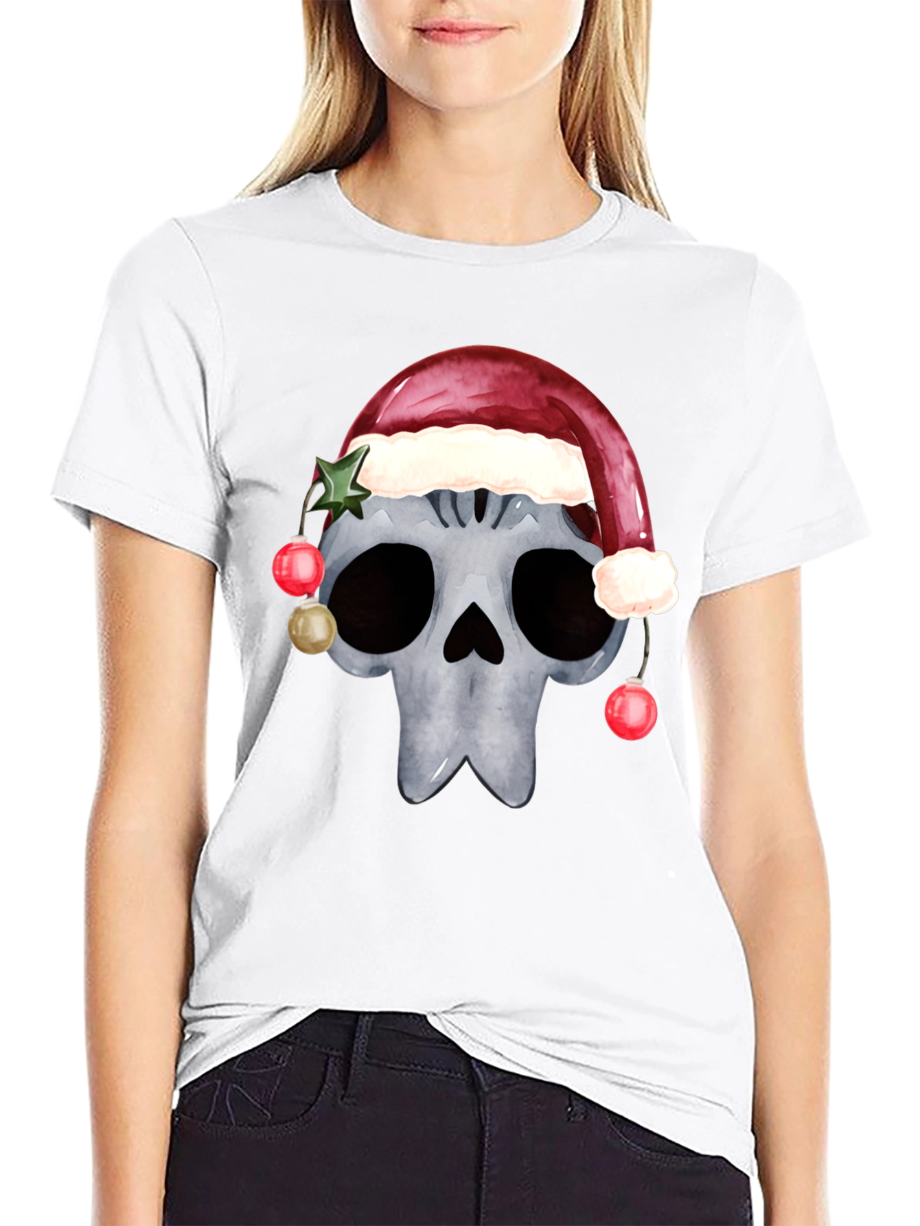Skull with Santa Hat Christmas T-Shirt