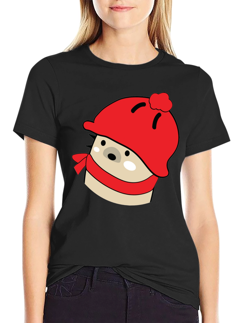 Cute Winter Hedgehog Graphic Tee - Black