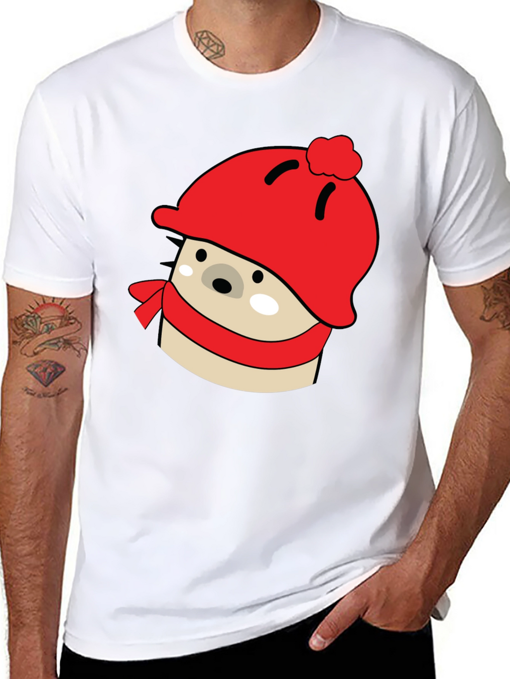 Cute Winter Hedgehog Graphic Tee - Black