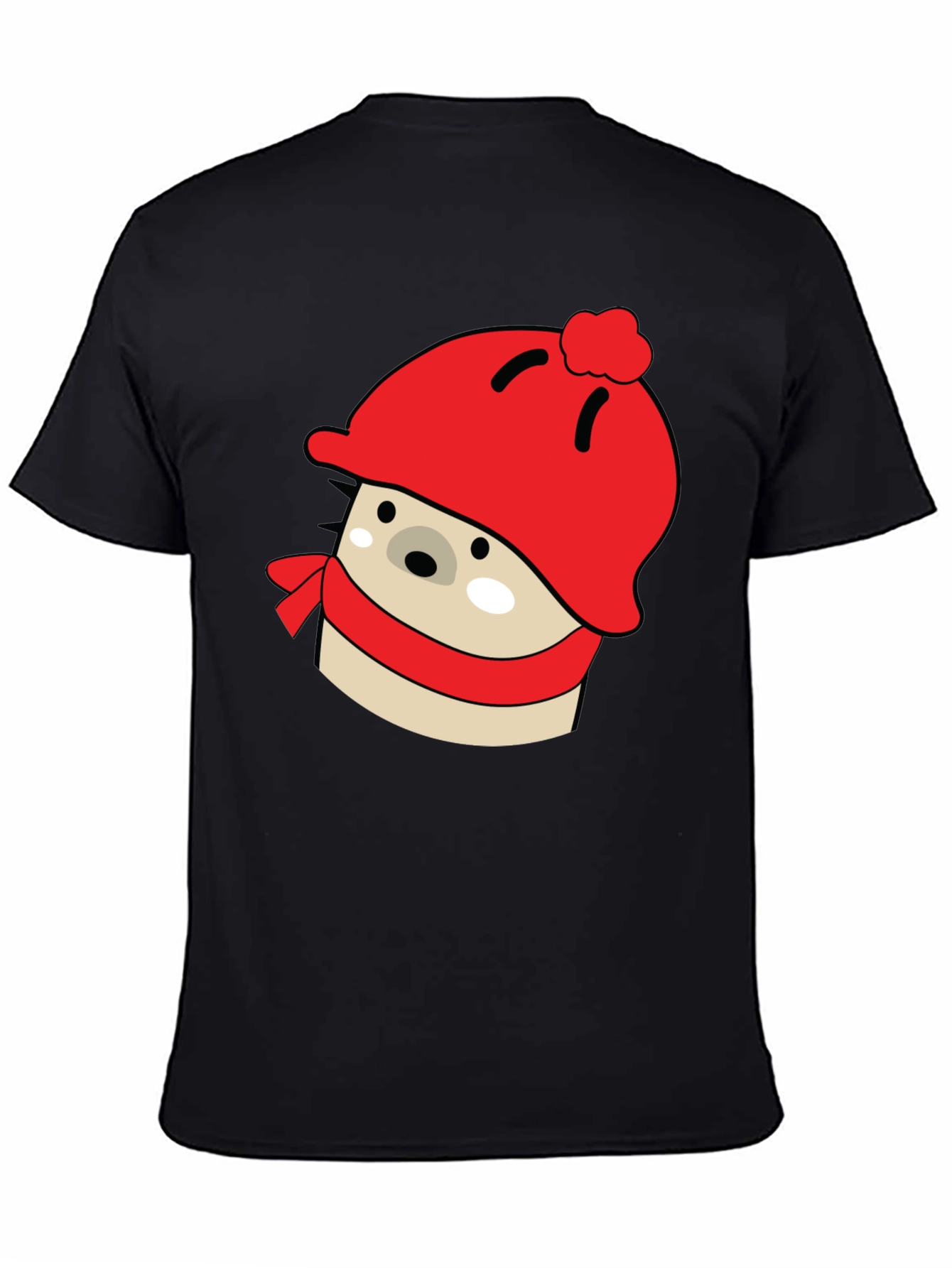 Cute Winter Hedgehog Graphic Tee - Black