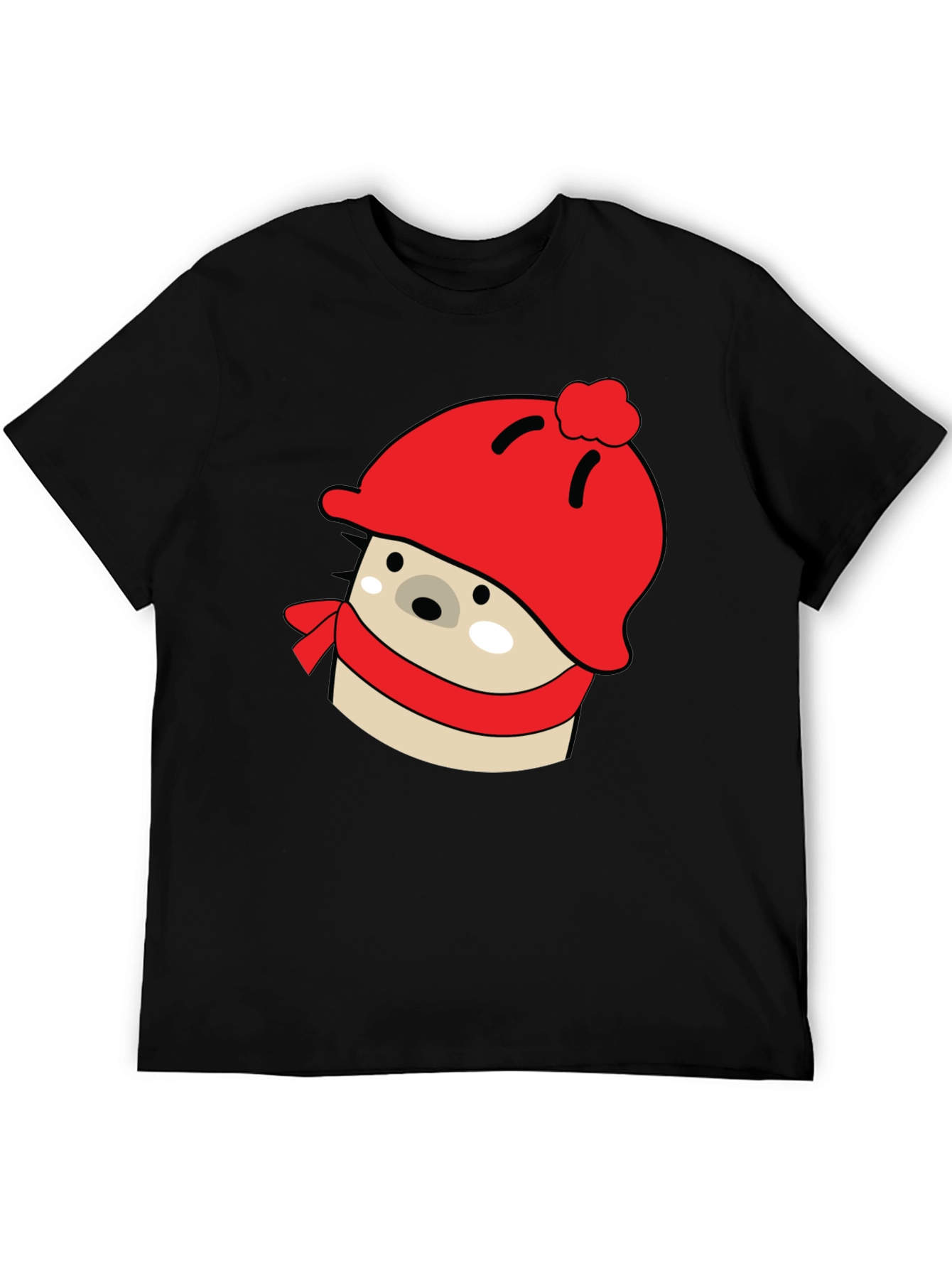 Cute Winter Hedgehog Graphic Tee - Black