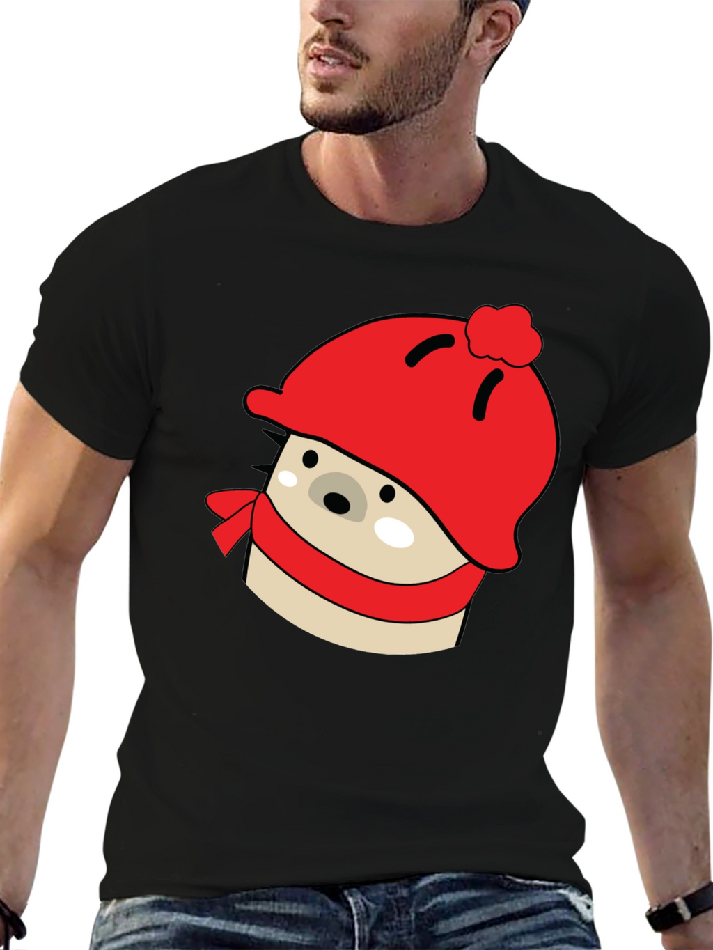 Cute Winter Hedgehog Graphic Tee - Black