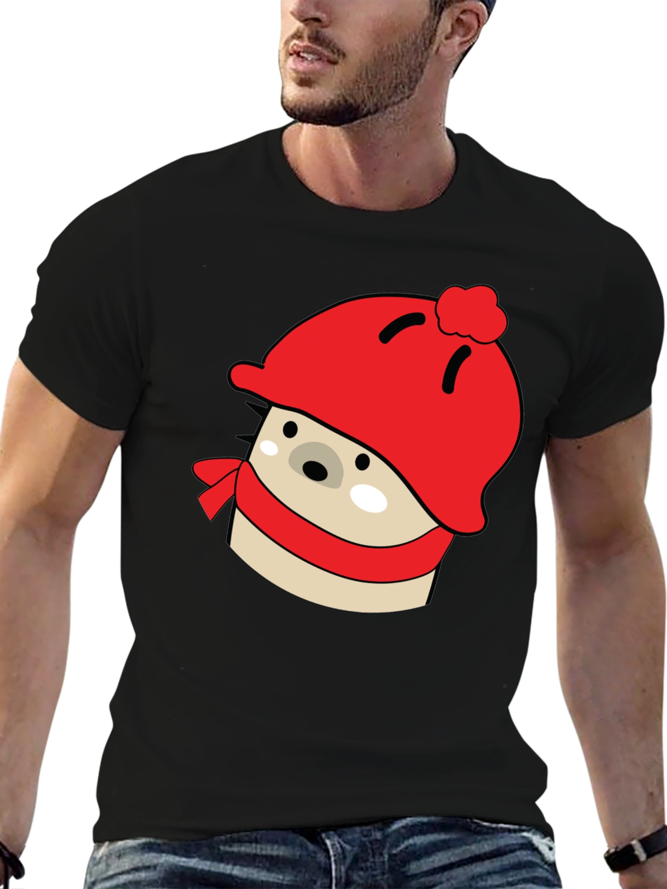 Cute Winter Hedgehog Graphic Tee - Black