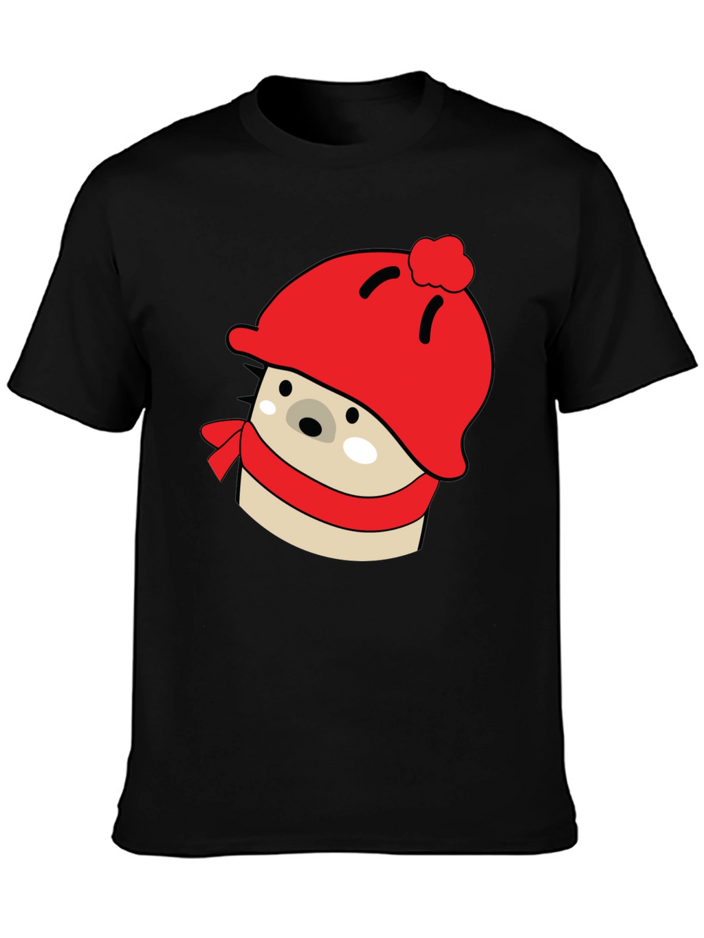 Cute Winter Hedgehog Graphic Tee - Black