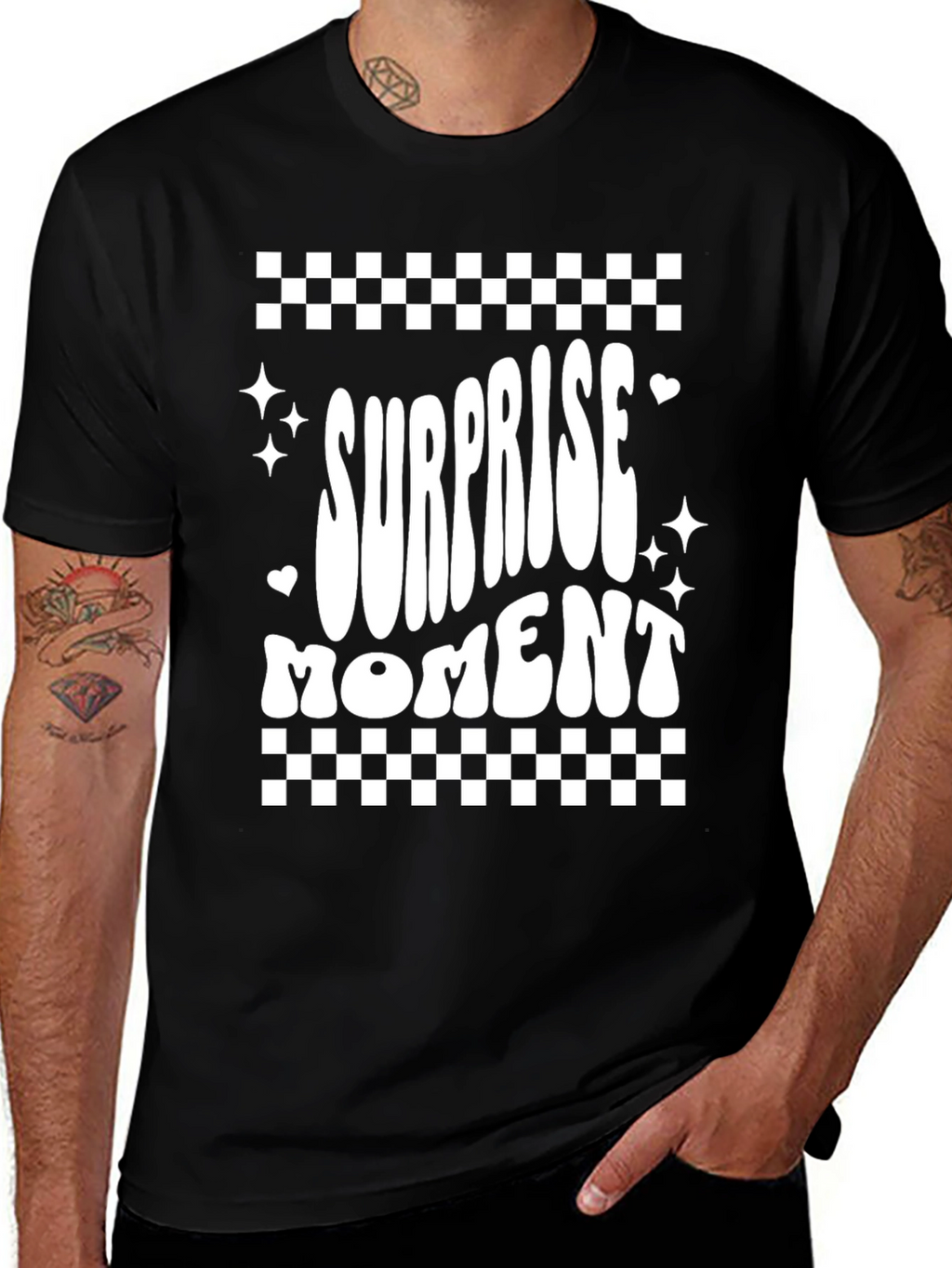 Surprise Moment Graphic Tee - Fun Black T-Shirt