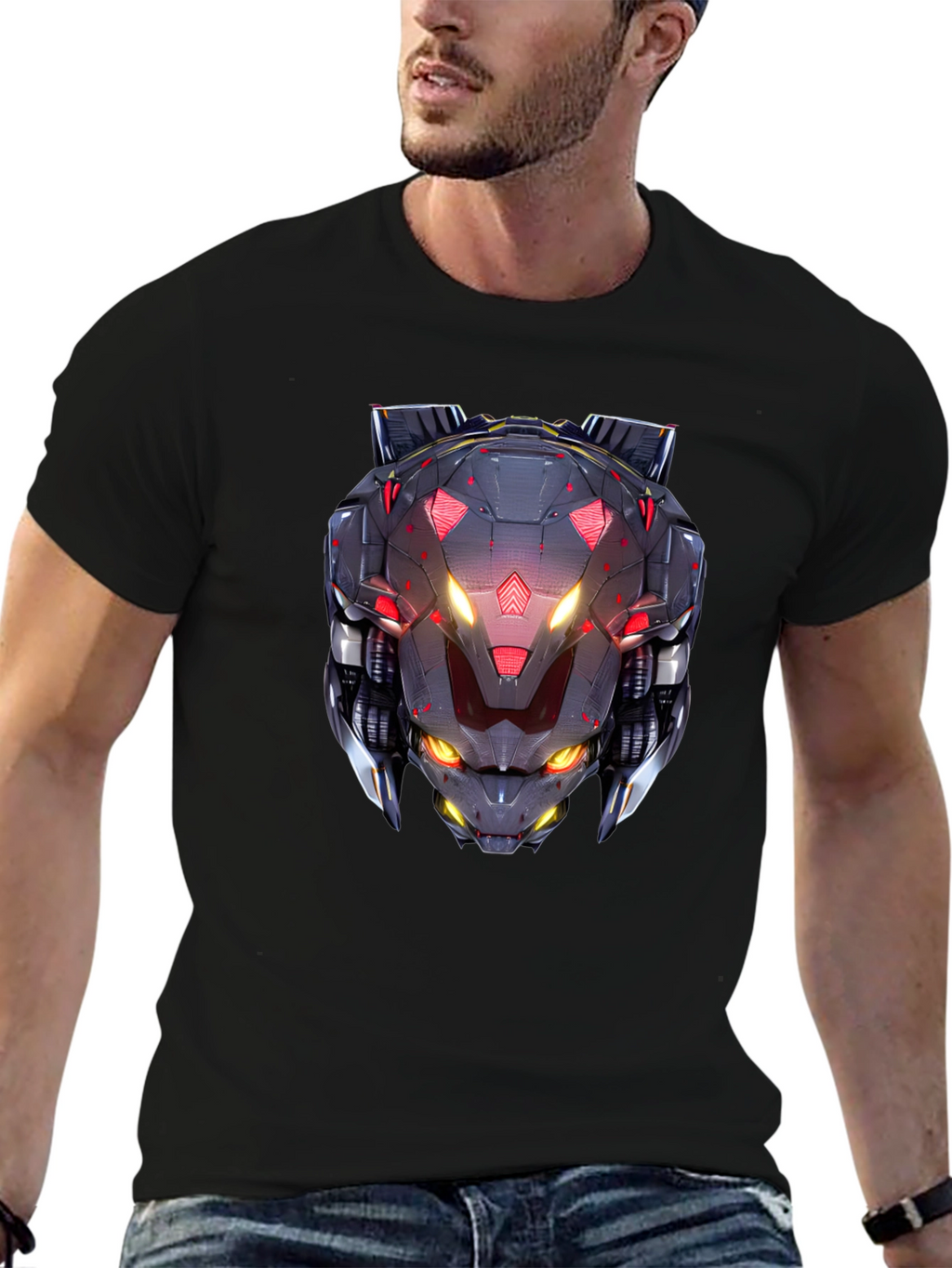 Cyberpunk Robot Head Graphic Black T-Shirt