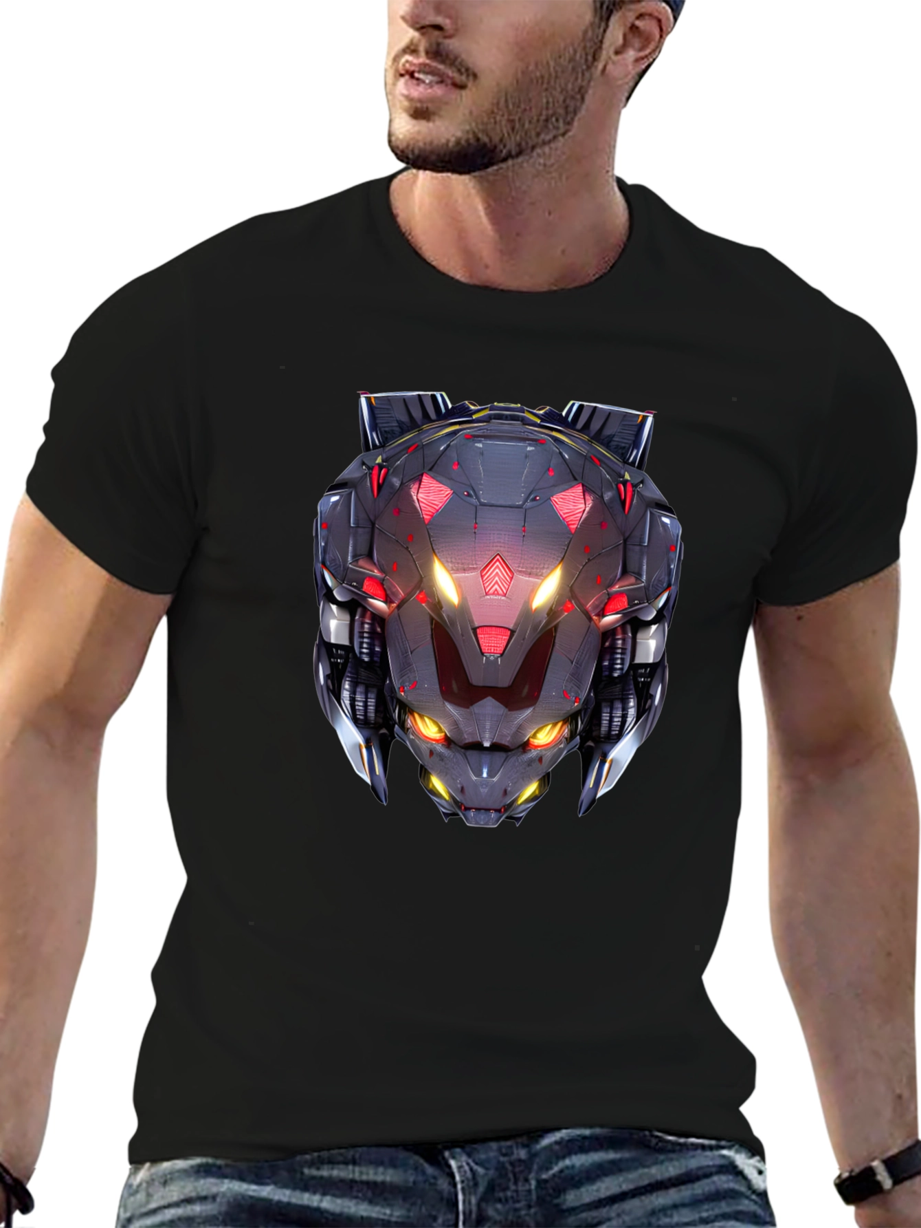 Cyberpunk Robot Head Graphic Black T-Shirt