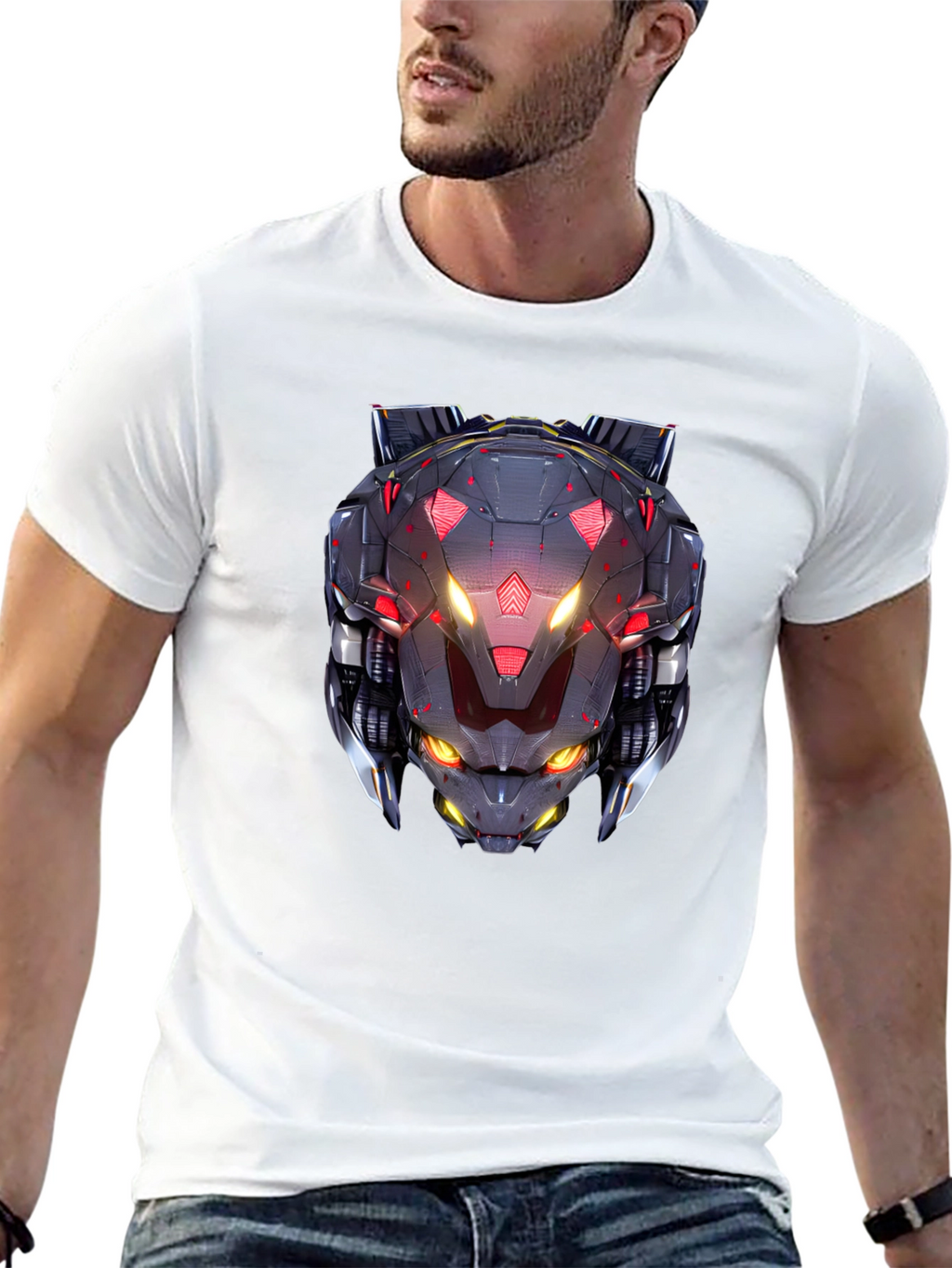Cyberpunk Robot Head Graphic Black T-Shirt