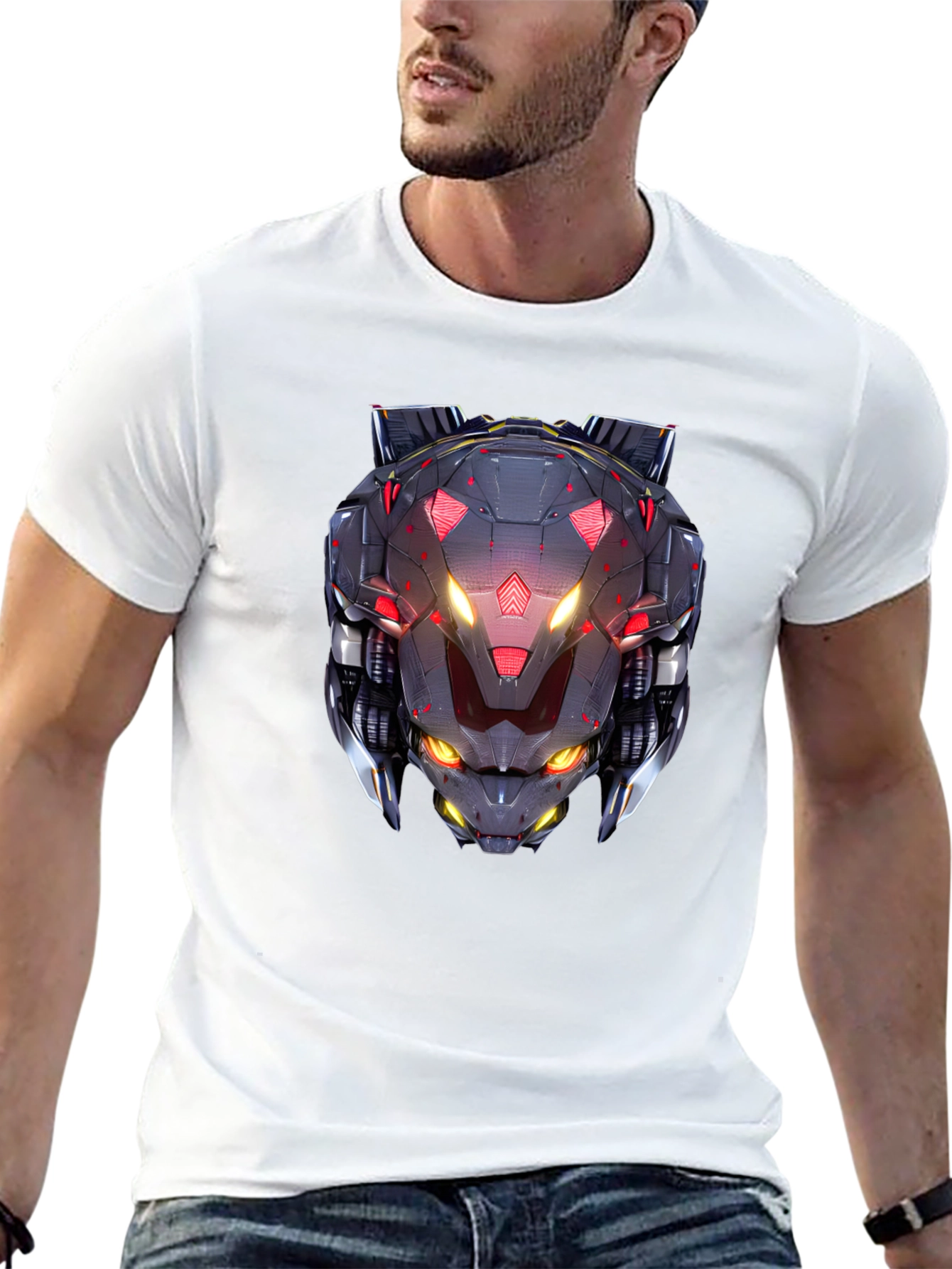 Cyberpunk Robot Head Graphic Black T-Shirt