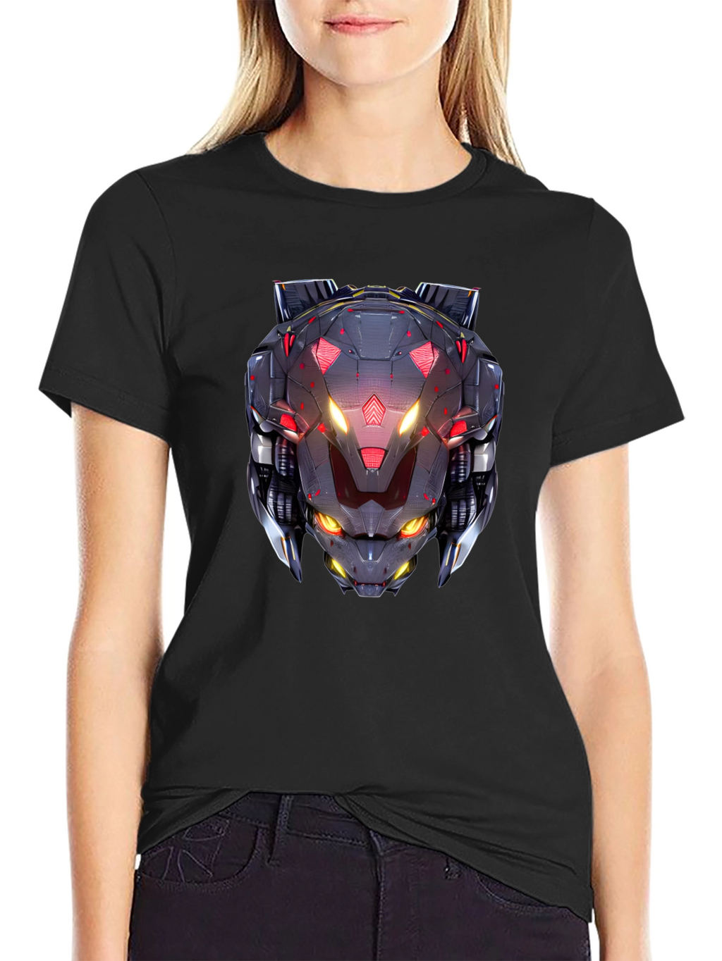 Cyberpunk Robot Head Graphic Black T-Shirt