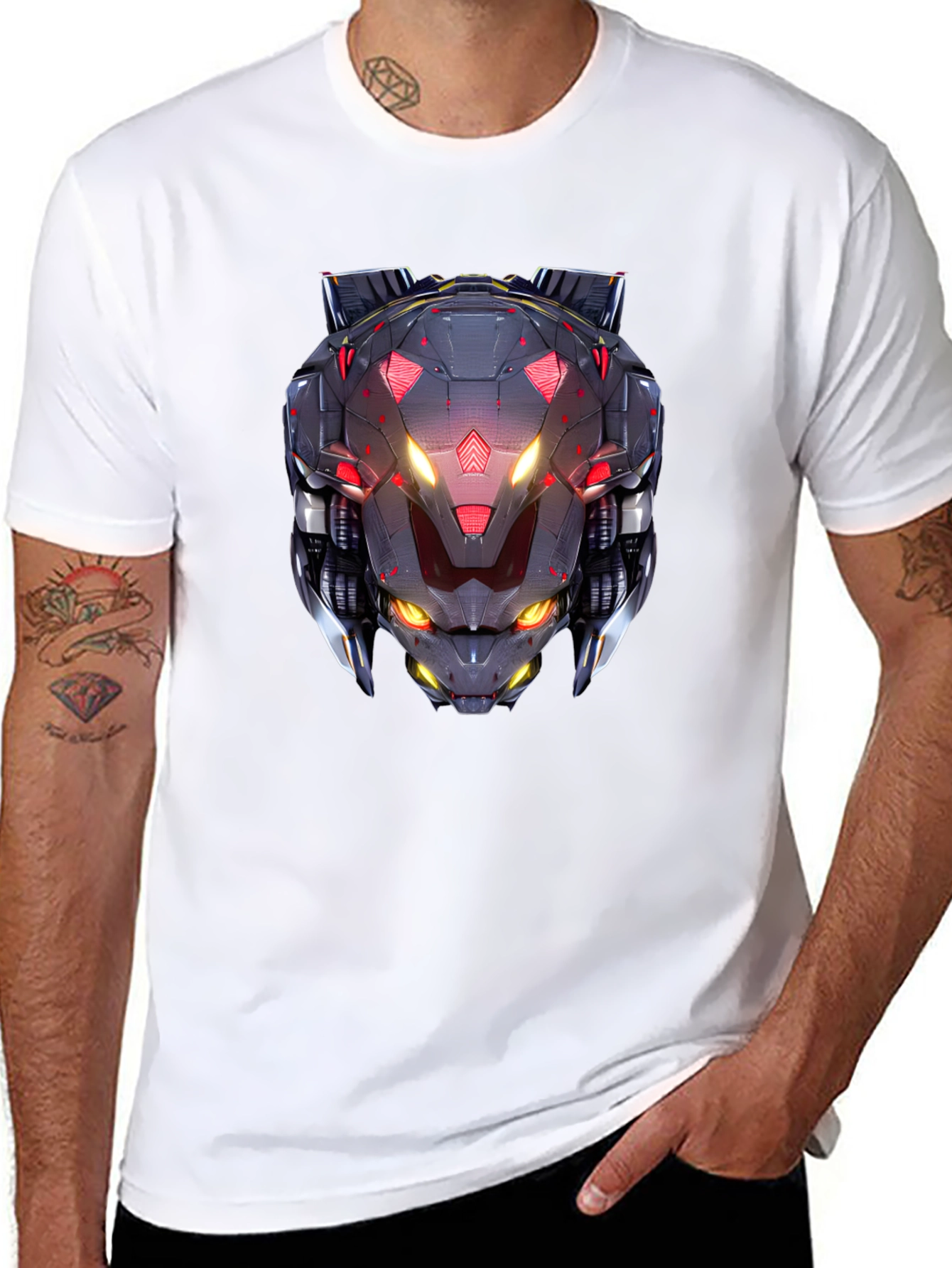 Cyberpunk Robot Head Graphic Black T-Shirt