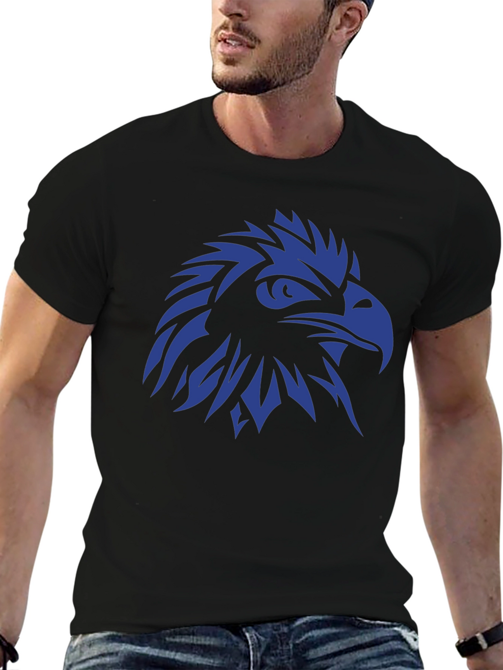 Bold Eagle Graphic Tee - Black Cotton T-Shirt