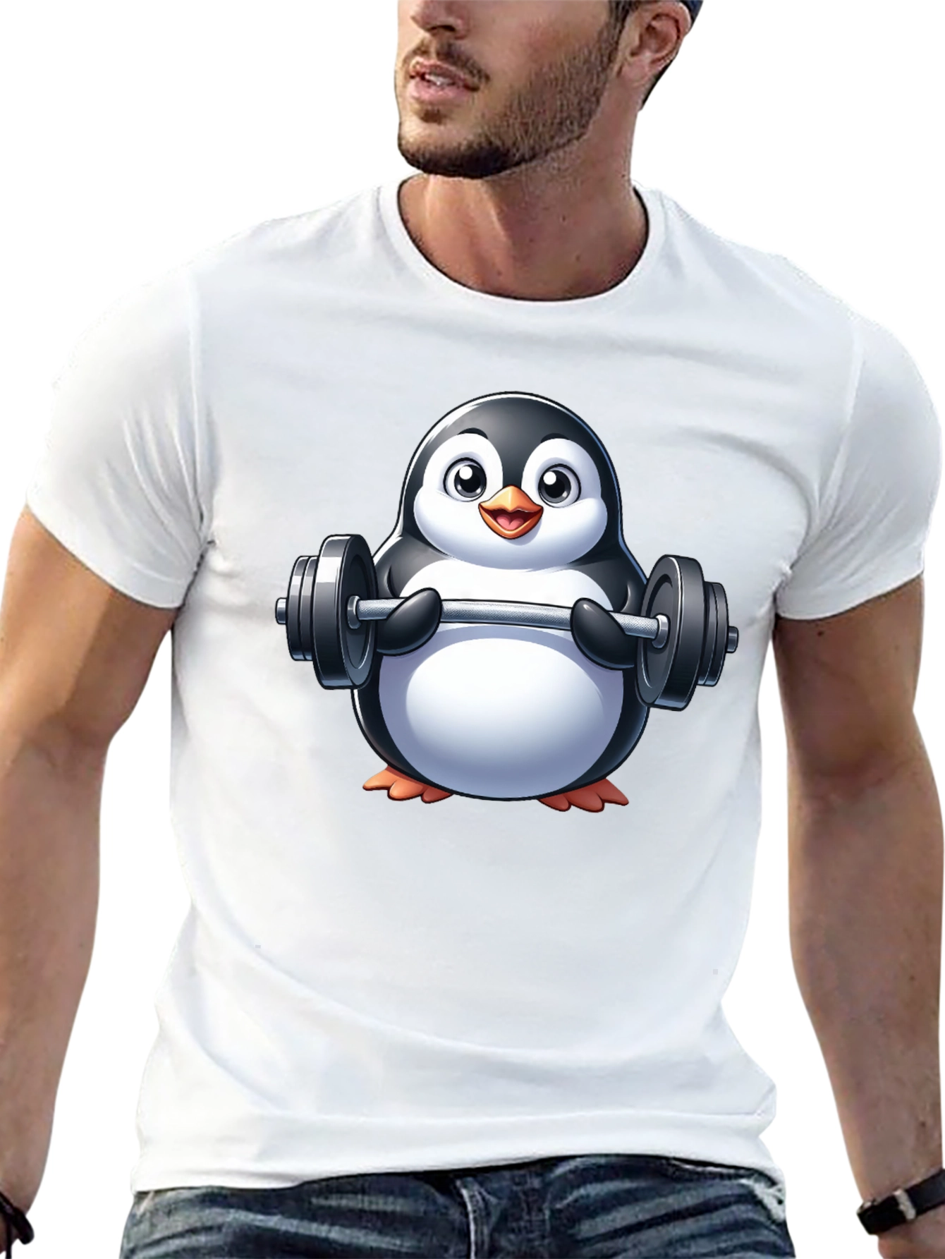 Penguin Lifting Weights Graphic Tee