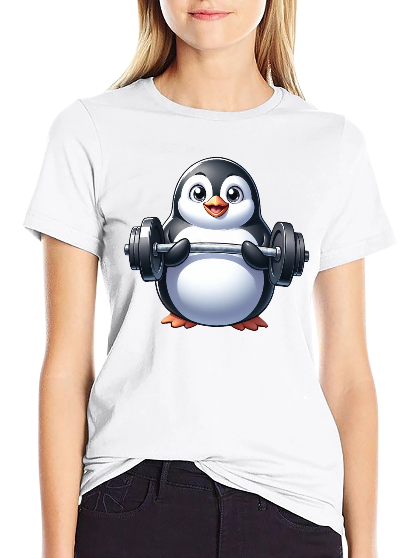 Penguin Lifting Weights Graphic Tee